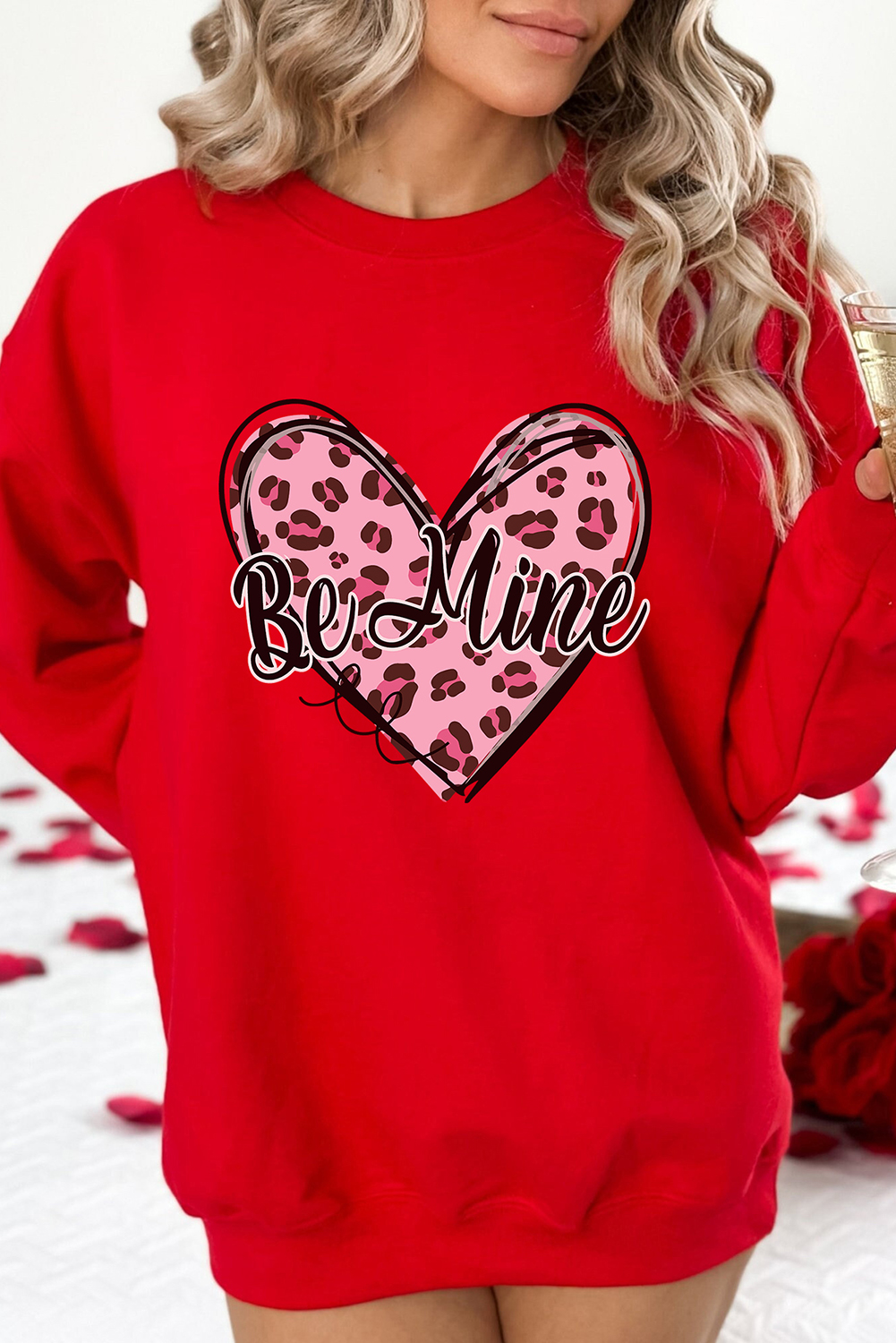 Red Be mine Leopard Heart Printed Valentines Sweatshirt - loveforevers