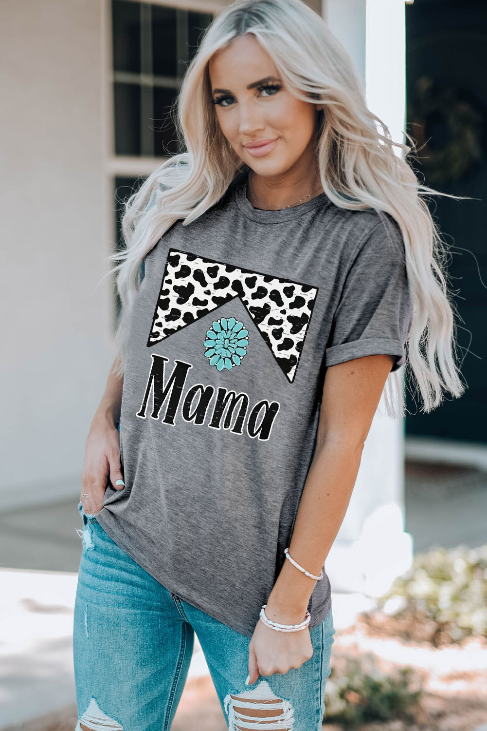 Gray Mama Cowhide Graphic Tee - loveforevers