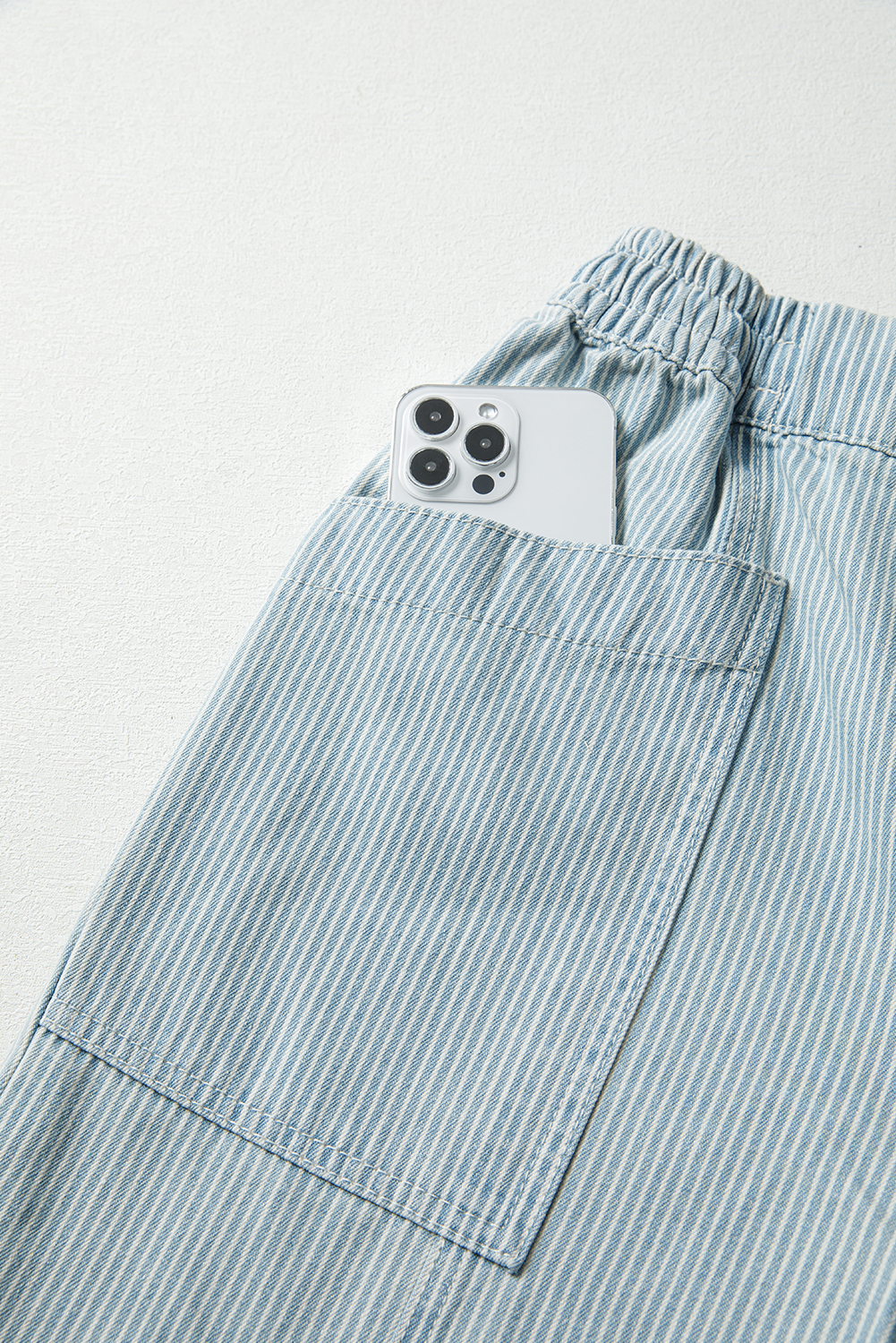 Sky Blue Stripe Mid Rise Drawstring Waist Jeans - loveforevers