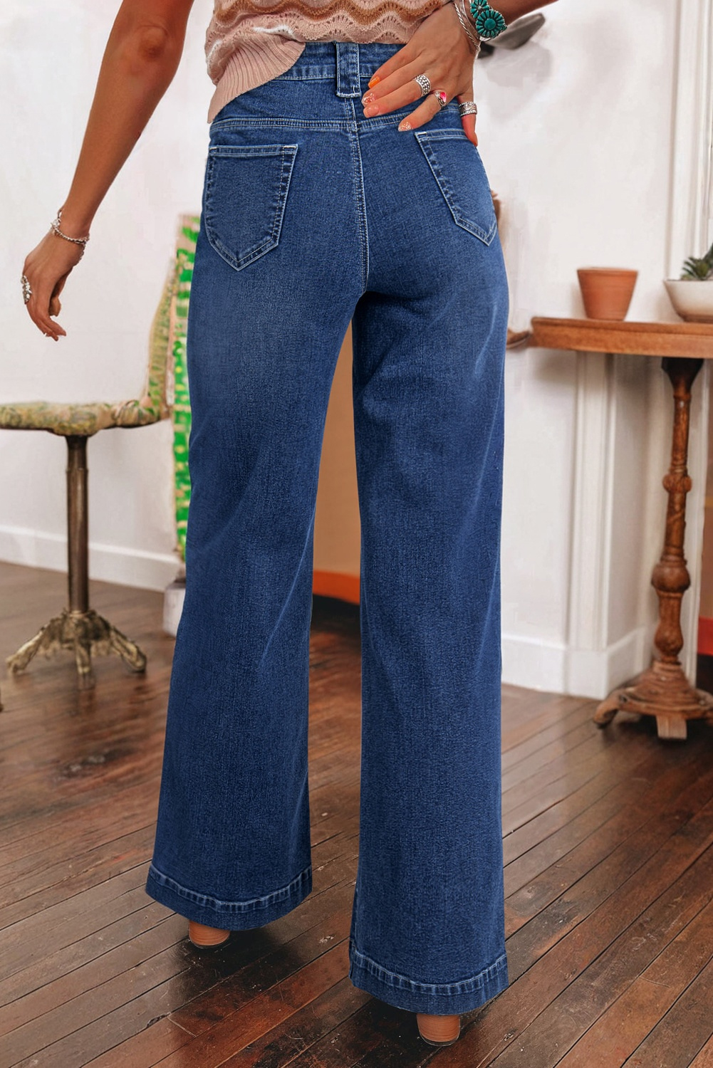Sail Blue Wide Leg Pocketed High Waist Jeans - loveforevers