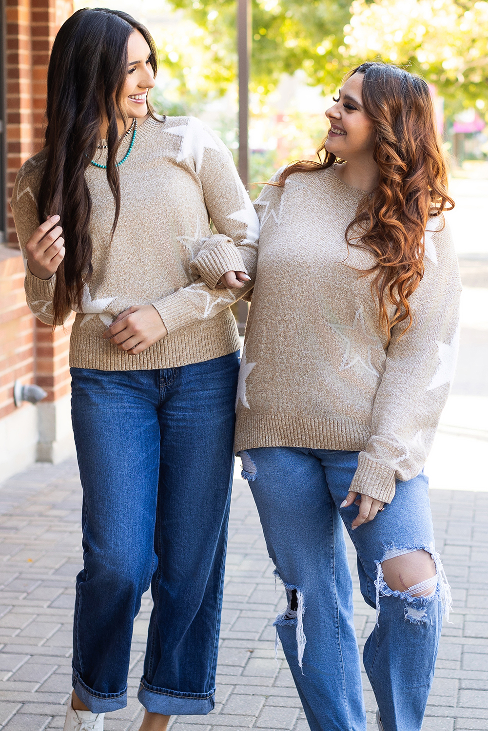 Khaki Star Pattern Drop Shoulder Sweater - loveforevers