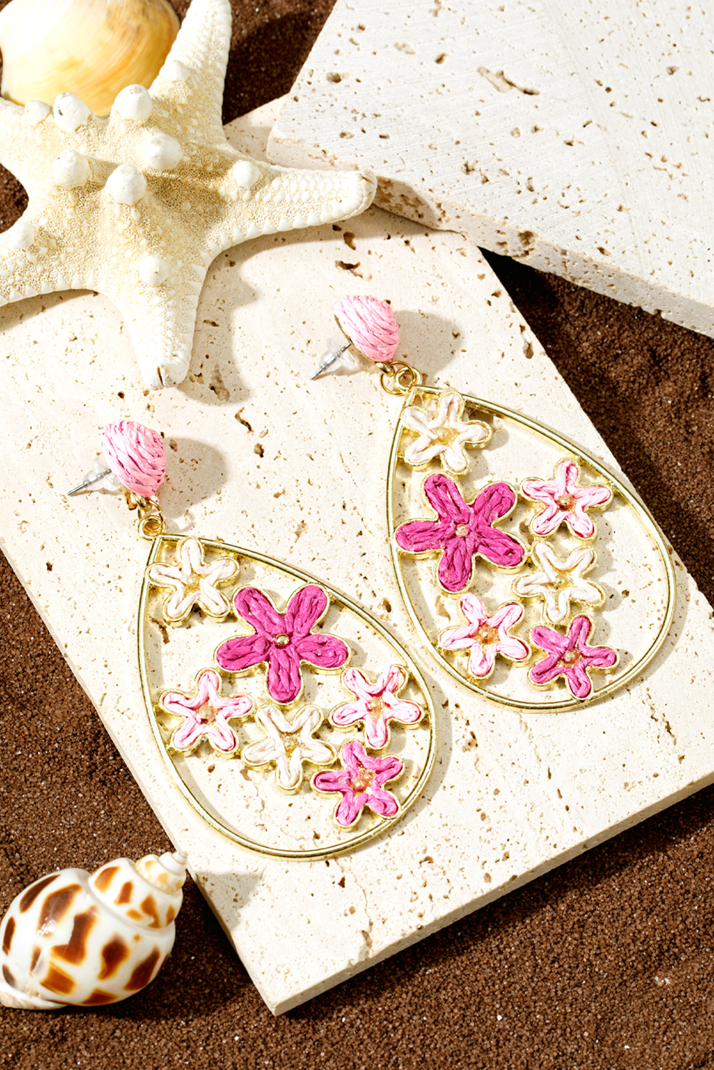 Rose Red Flower Plaited Gold Plated Waterdrop Earrings - loveforevers