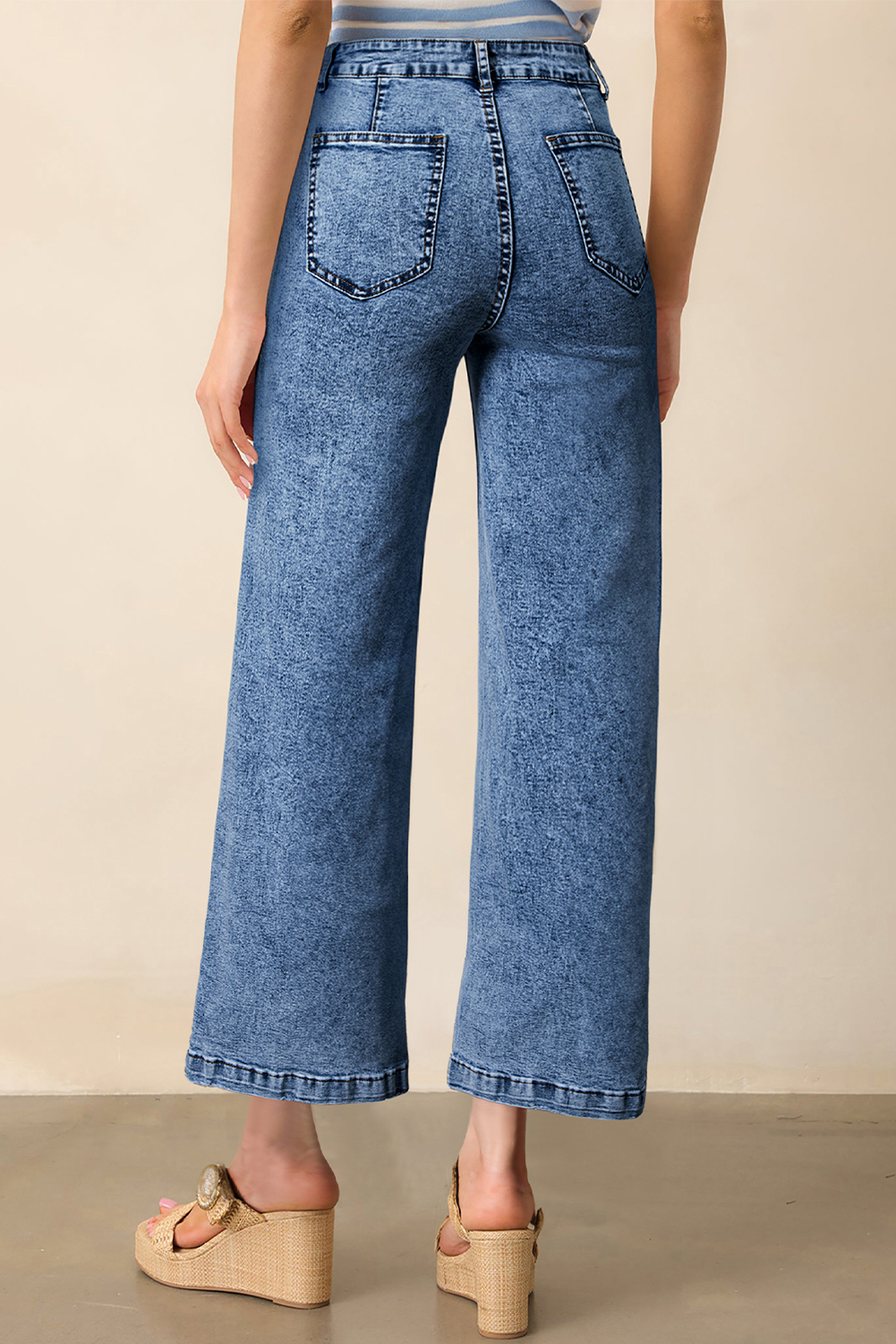 Light Blue Chic Patch Pocket Straight Leg Loose Jeans - loveforevers