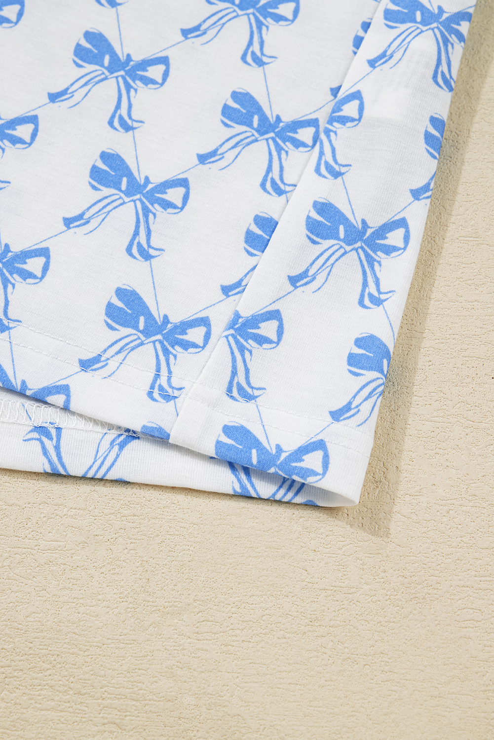 Sky Blue Bow Print Long Sleeve Shirt and Pants Soft Pajama Set - loveforevers