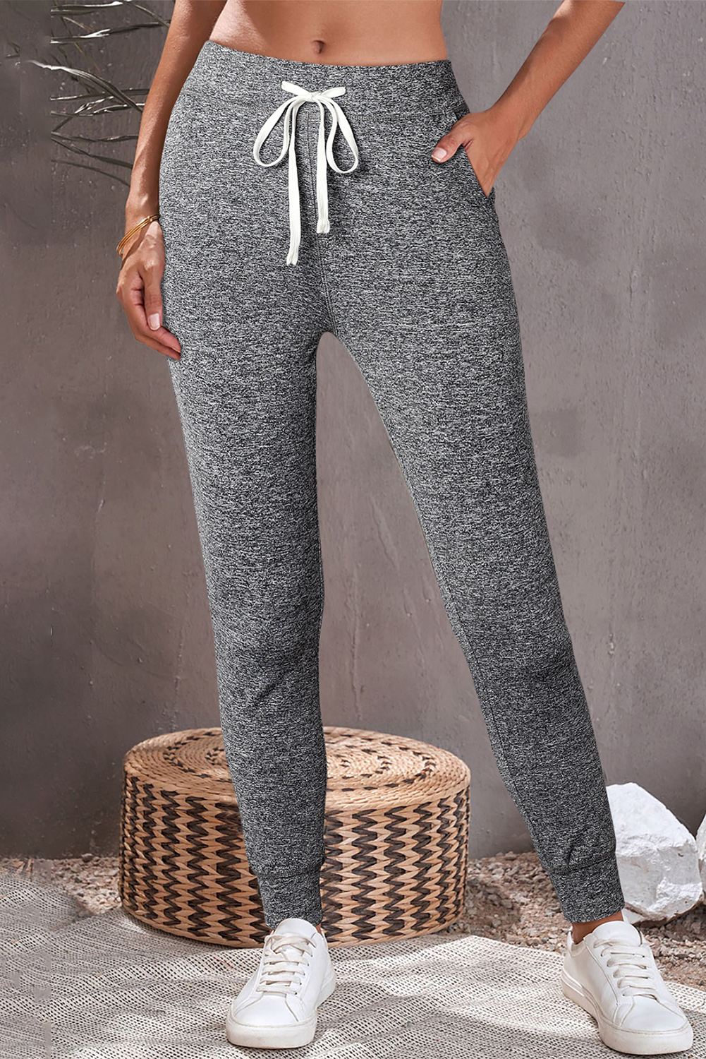 Black Drawstring Elastic Waistband Pocketed Joggers - loveforevers