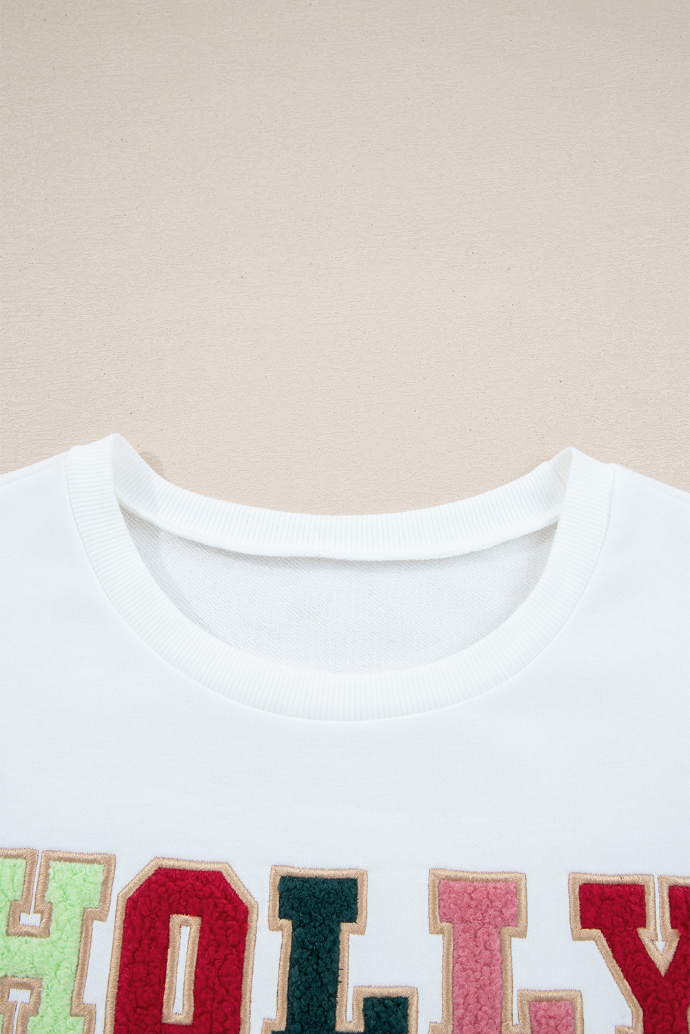 White HOLLY JOLLY Embroidered Graphic Pullover Sweatshirt - loveforevers