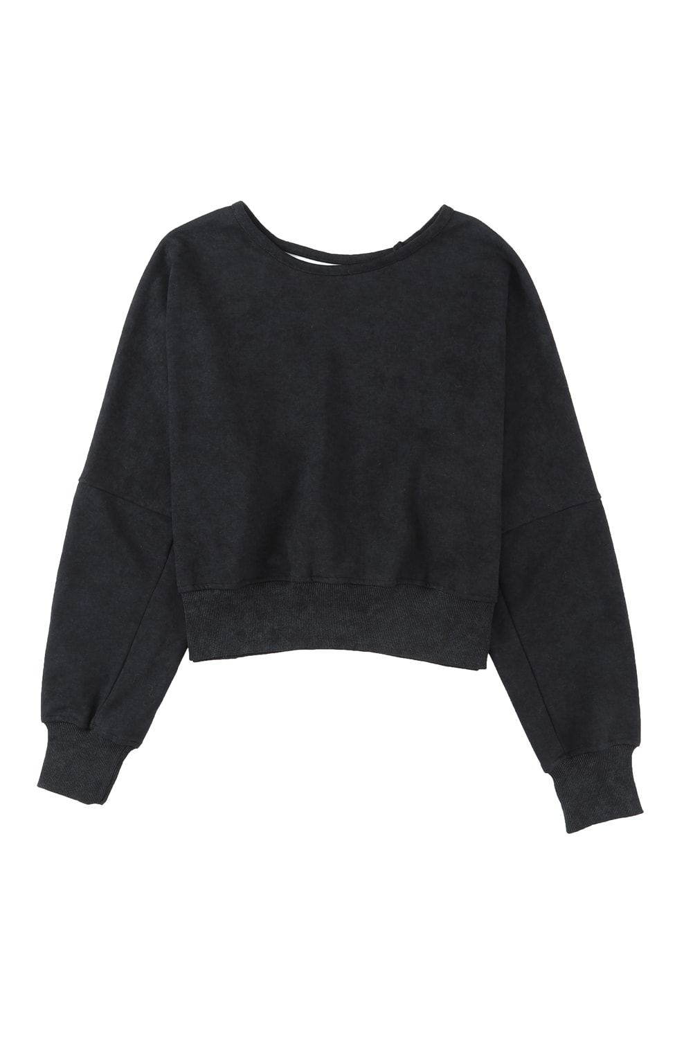 Black Acid Wash V-shape Open Back Sweatshirt - loveforevers