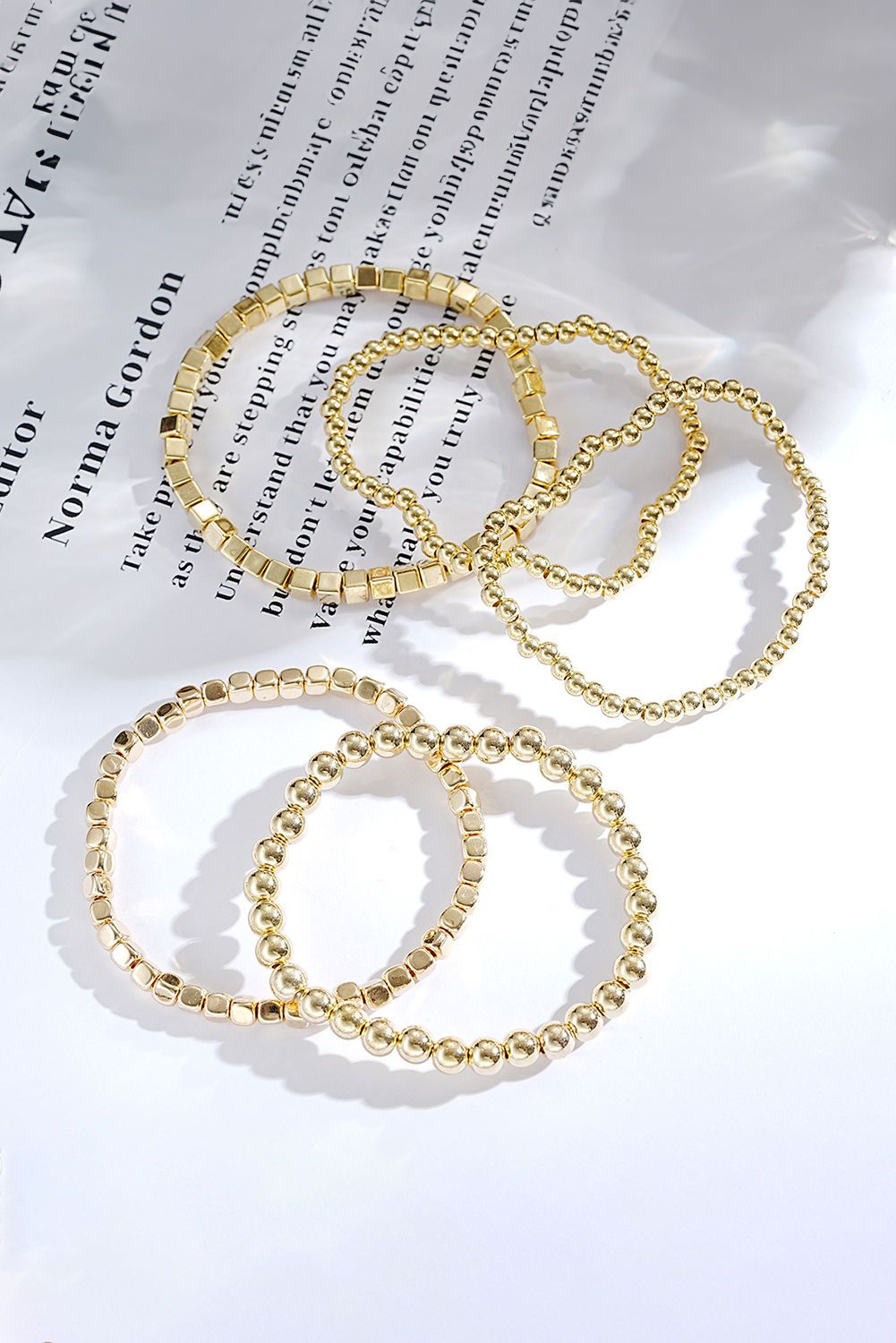 Gold Plated Cube Beaded 5 Pcs Bracelet Set - loveforevers