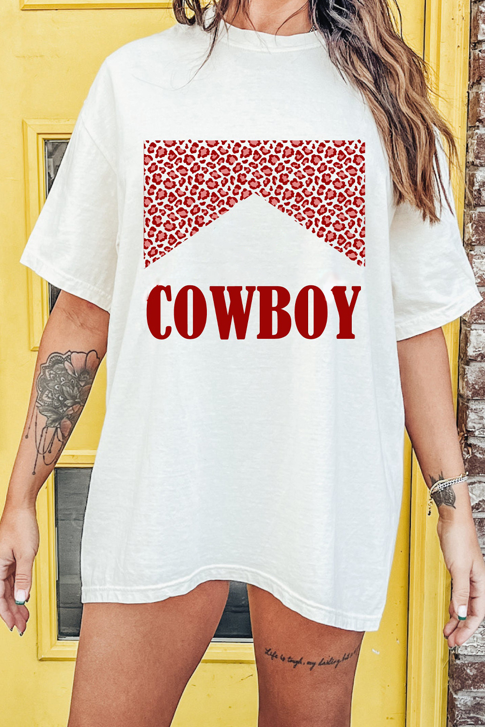 White Oversize COWBOY Graphic Round Neck Short Sleeve Tee - loveforevers