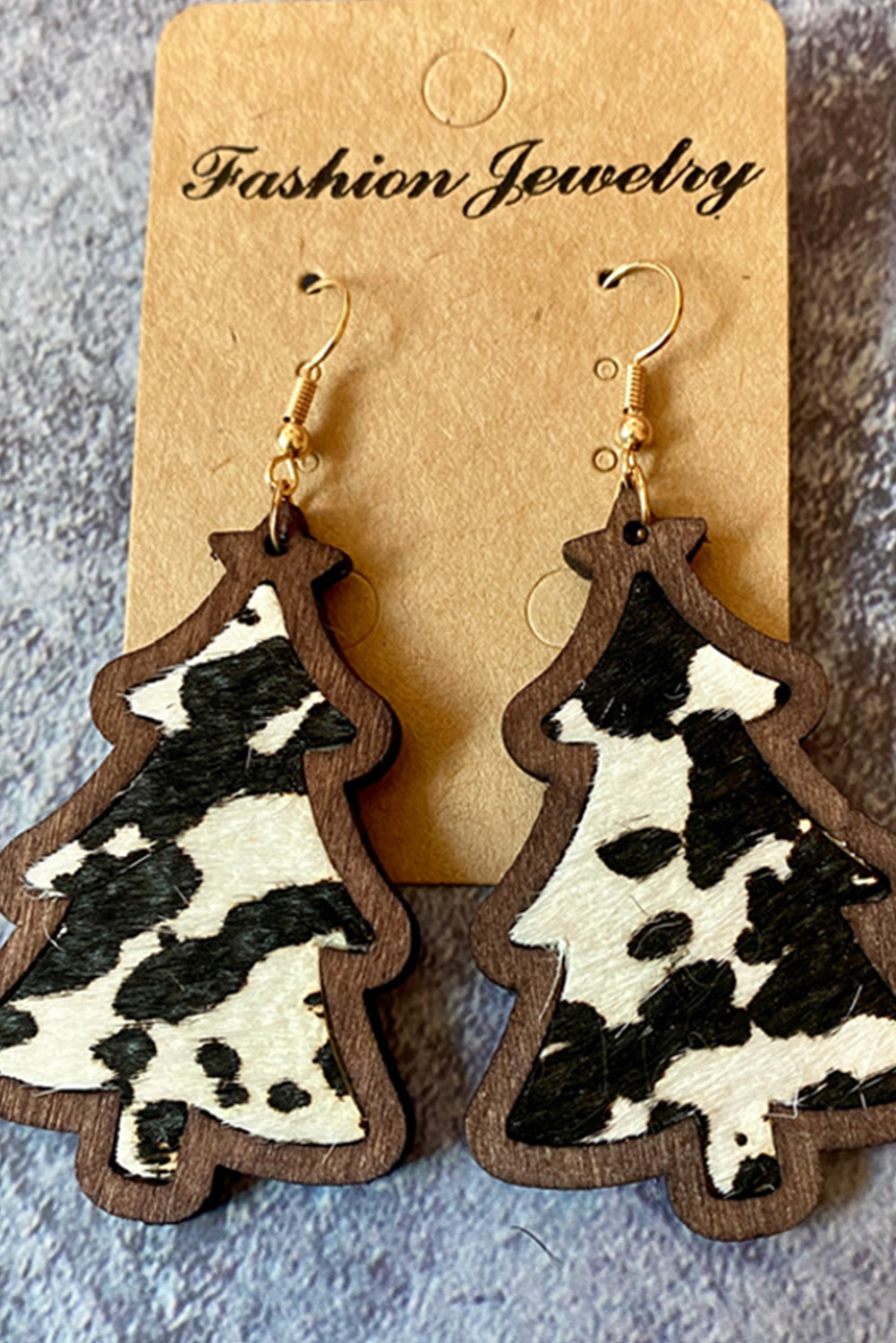 Red Shade Of Leopard Plaid Christmas Tree Earrings - loveforevers