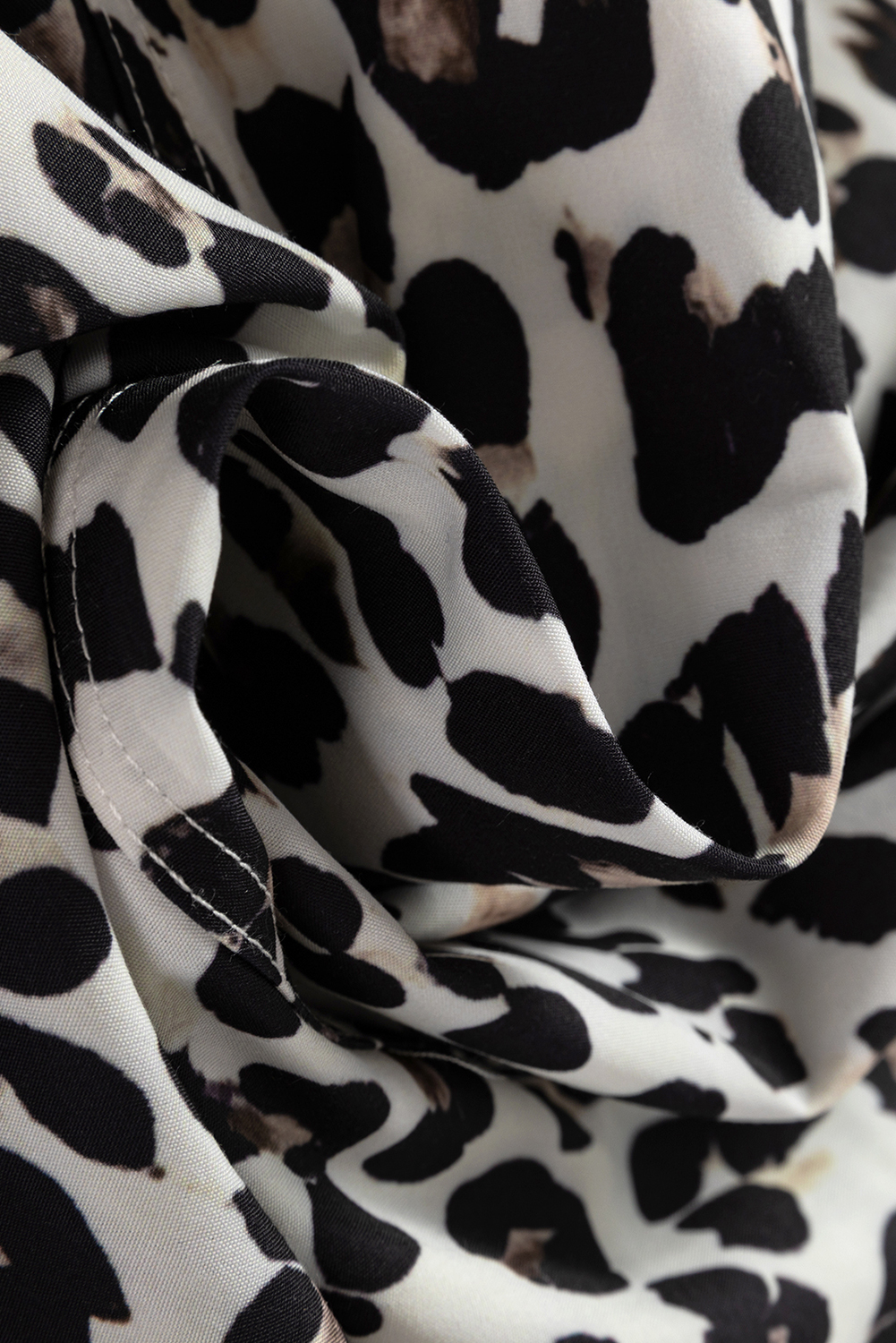 Multicolour Button Striped Collar Leopard Print Long Sleeve Flared Dress - loveforevers