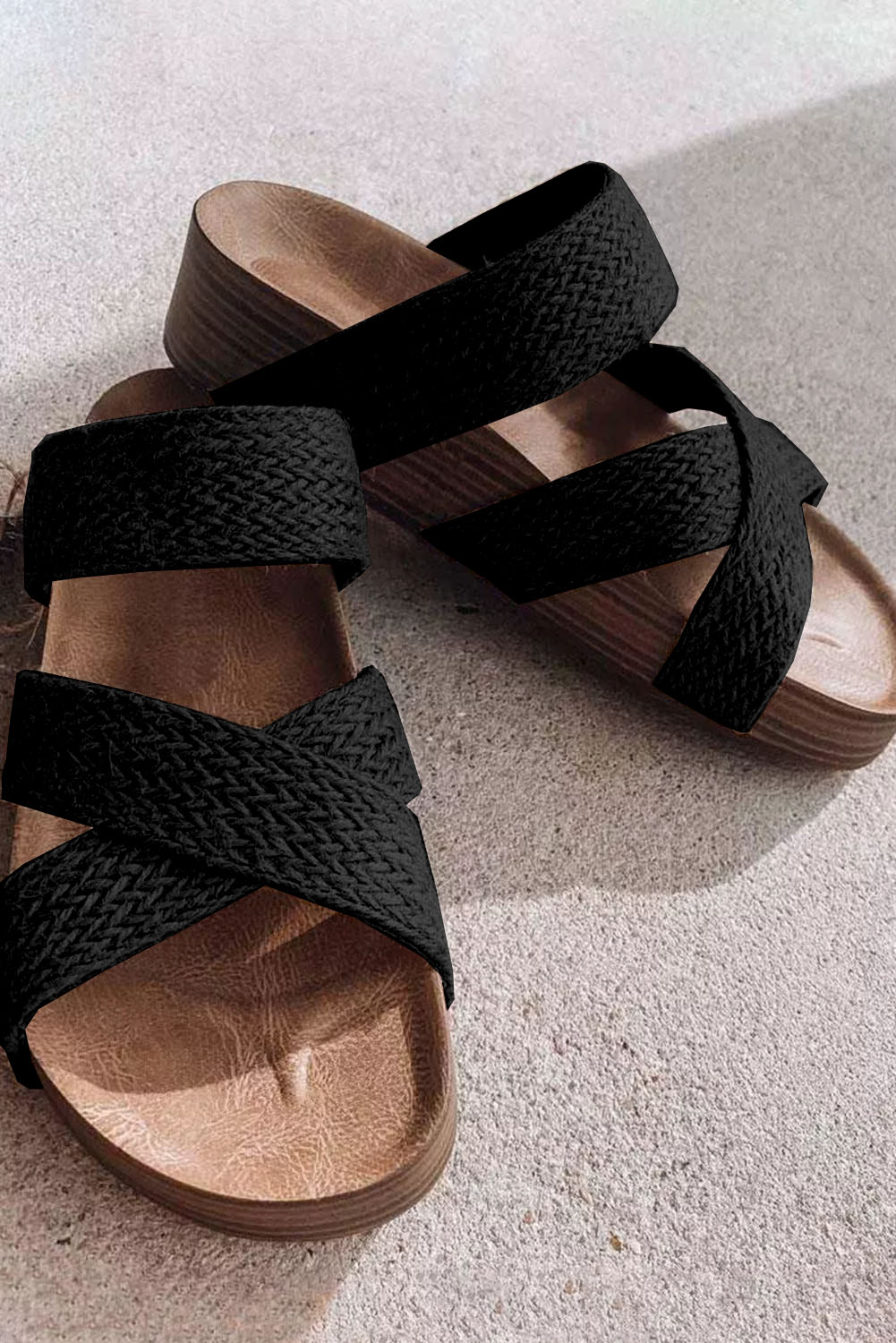 Brown Woven Cross Criss Hollowed Slip-On Slippers - loveforevers