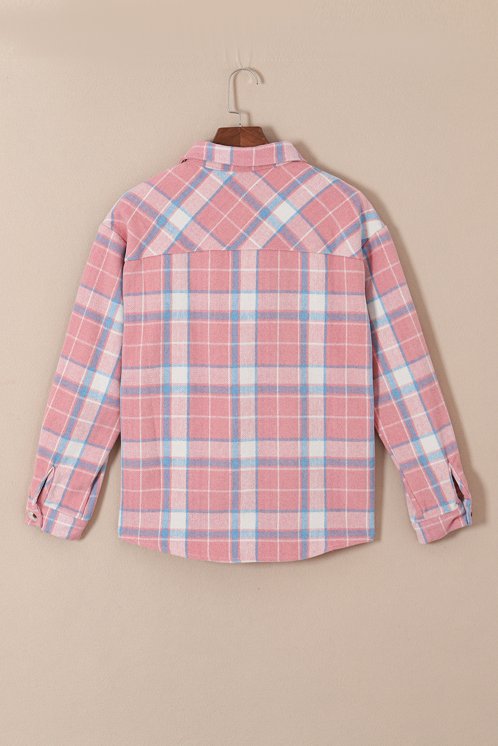 Pink Plaid Flap Pocket Flannel Shacket - loveforevers