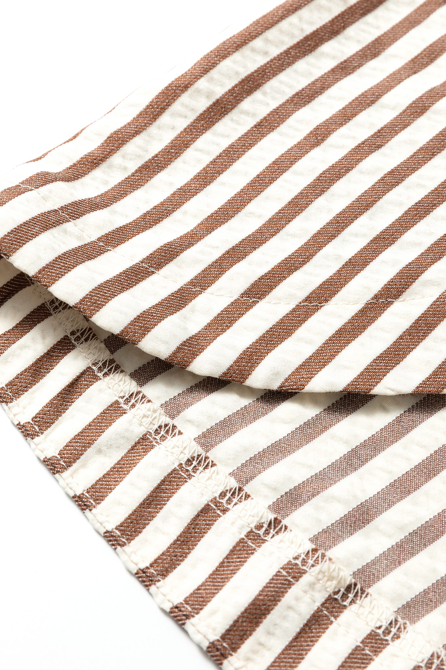 Brown Stripe Textured 3/4 Sleeve Round Hem Split Midi Shirt Dress - loveforevers