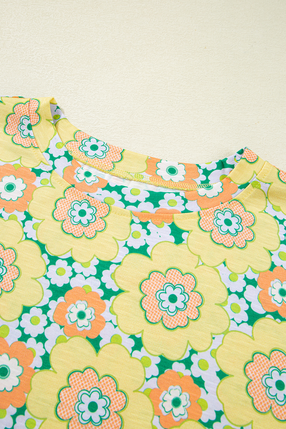 Yellow Summer Flower Printed Drop Shoulder Loose T Shirt - loveforevers