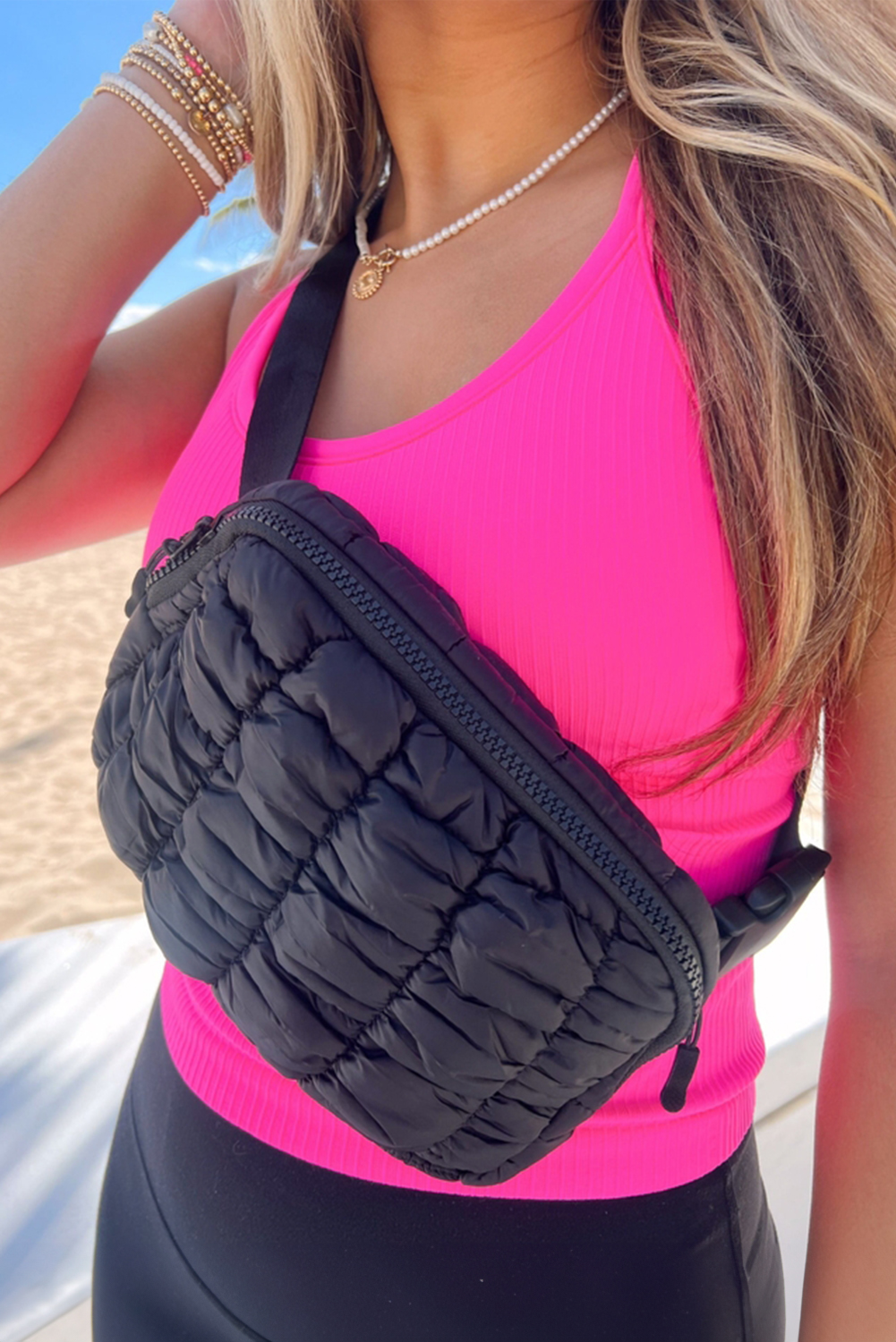 White Quilted Puffer Belt Bag Fanny Pack - loveforevers
