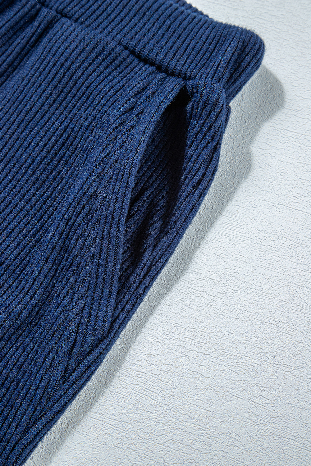 Navy Blue Ribbed Knit Cropped Hoodie and Drawstring Joggers Set - loveforevers
