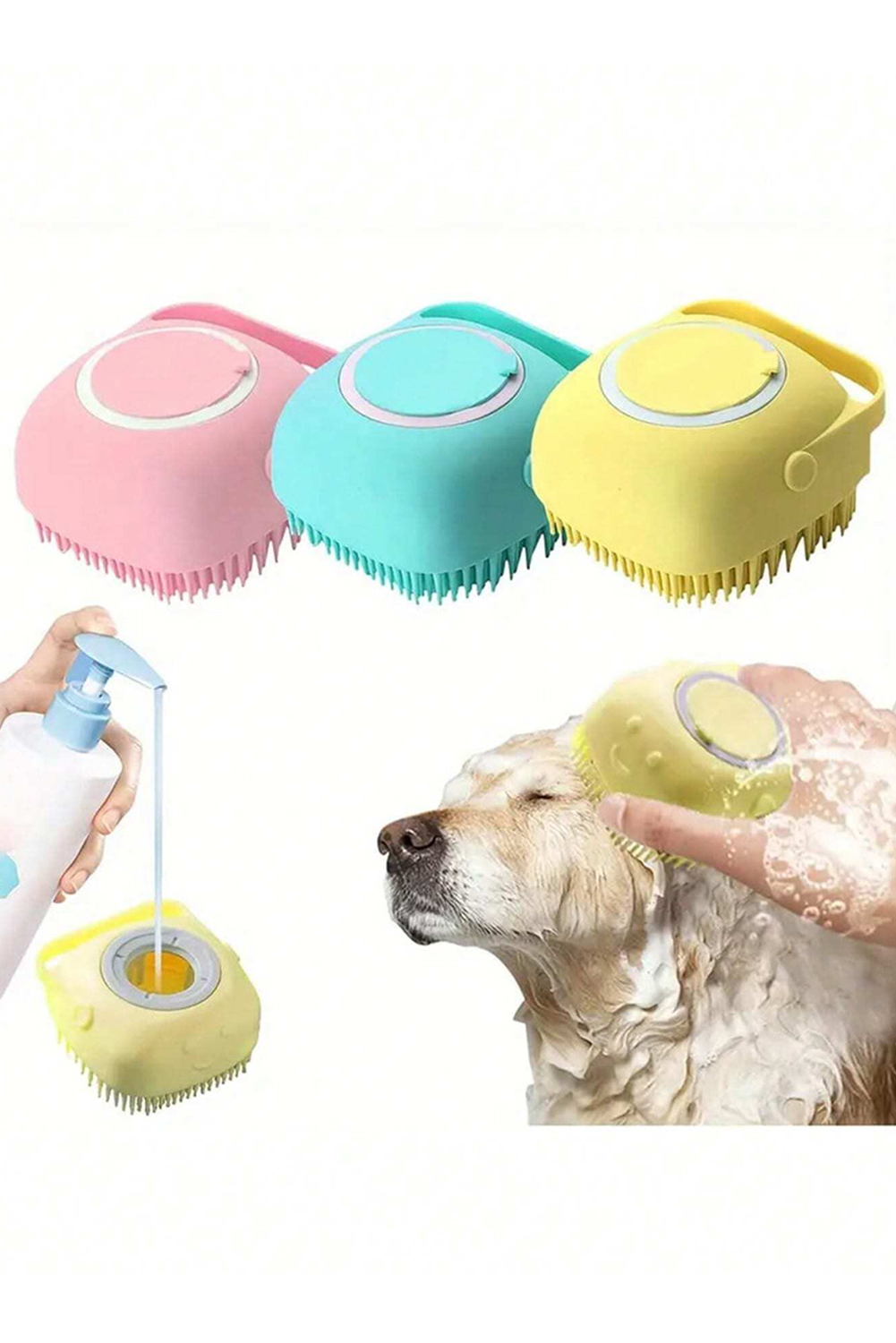Pale Chestnut Silicone Pet Washer Brush with Shampoo Dispenser - loveforevers