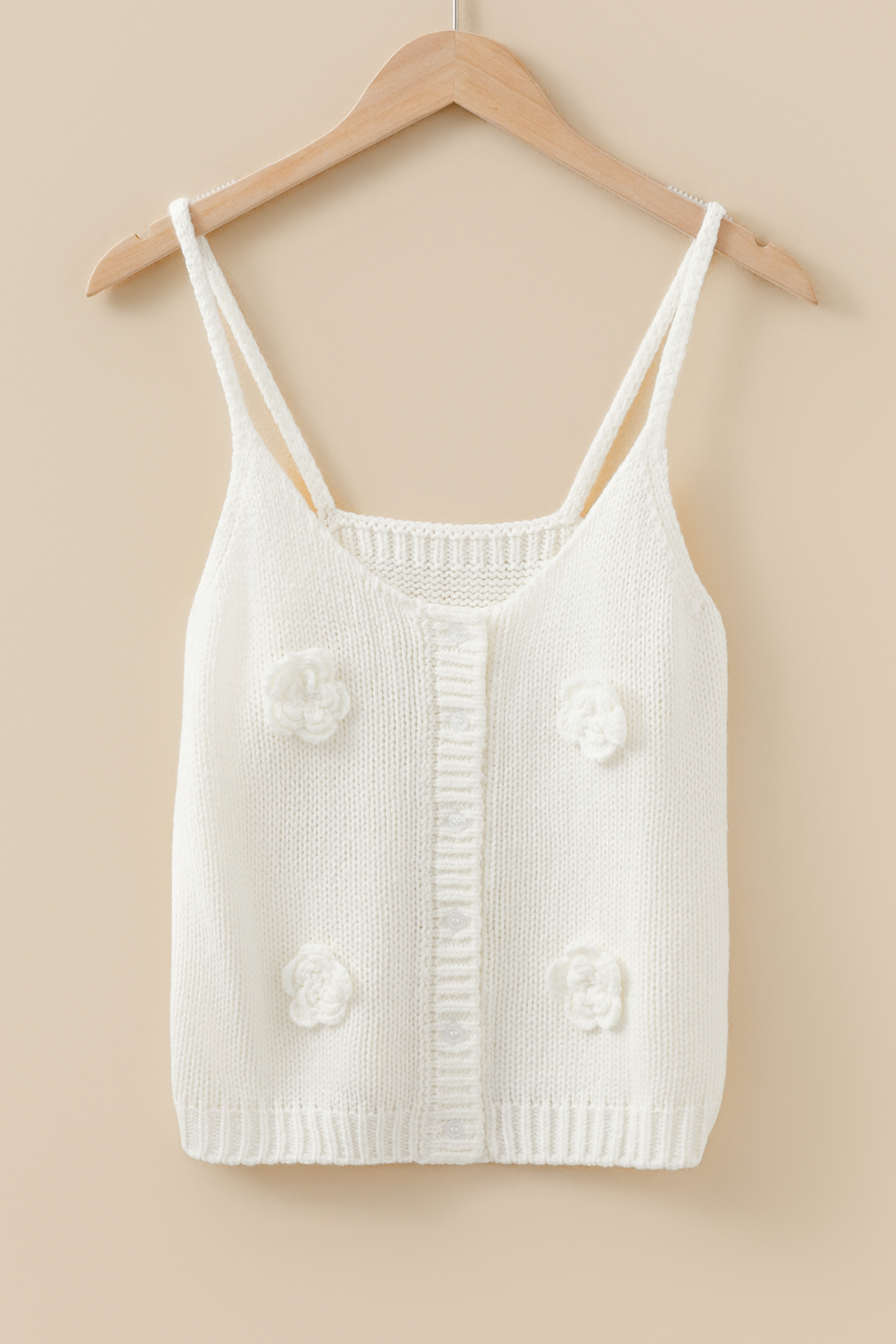 White 3D Flower Spaghetti Straps Sweater Vest - loveforevers