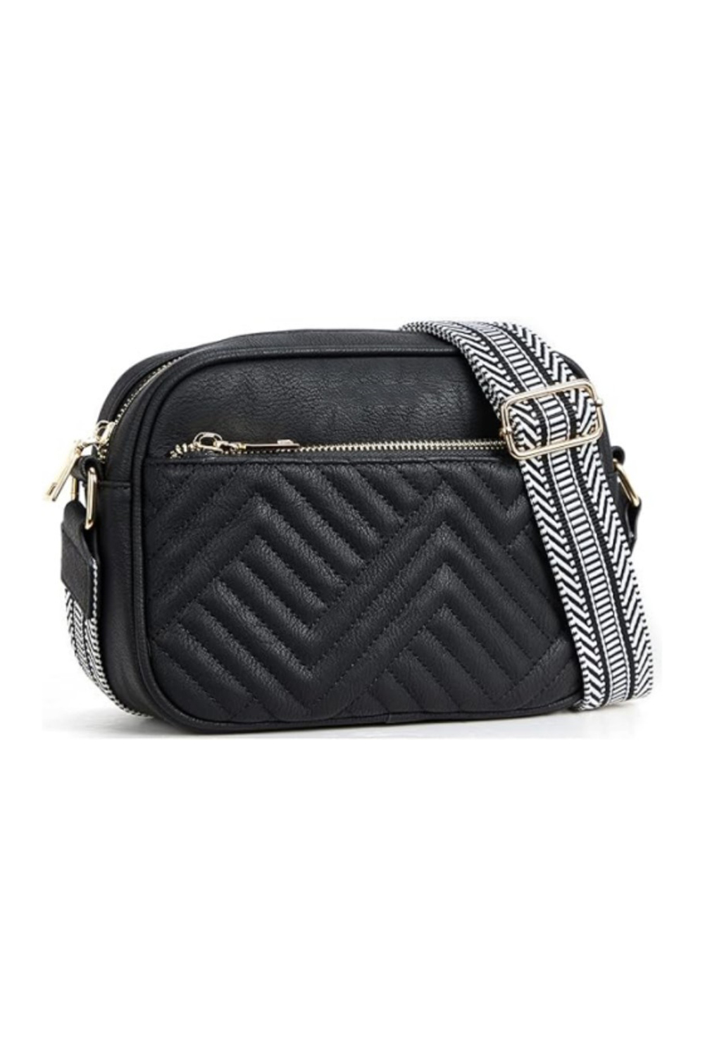 Black Quilted Faux Leather Crossbody Bag 22*6*16cm - loveforevers