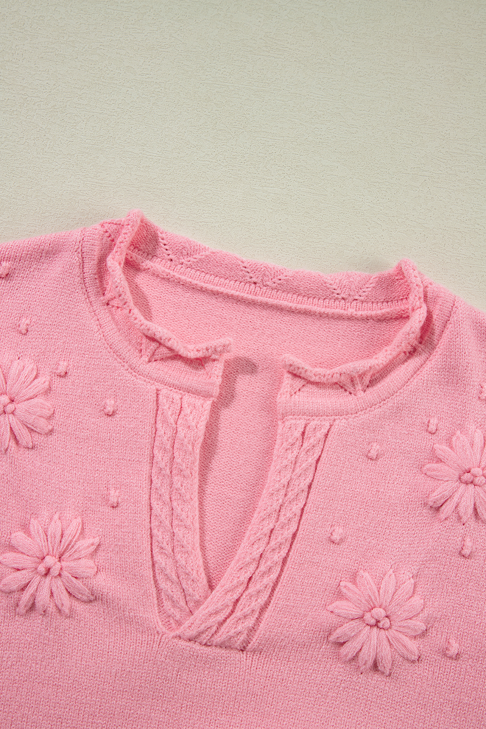 Beau Blue Flower Detail Knitted Notched Neck Sweater - loveforevers