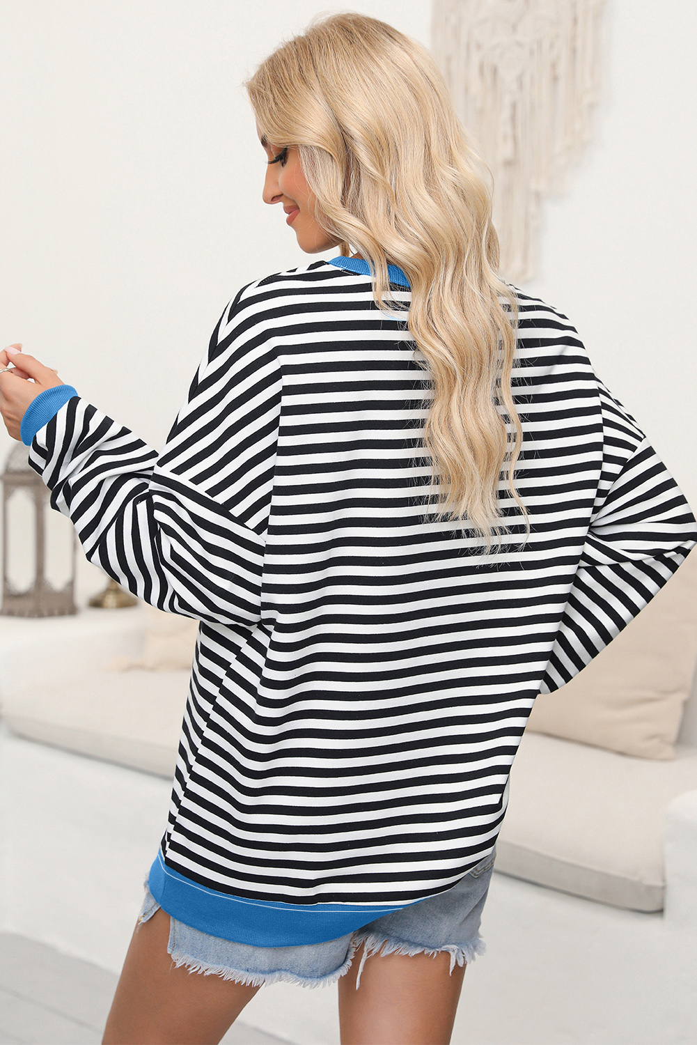 White Stripe Pumpkin Face Patched Pattern Crew Neck Sweatshirt - loveforevers