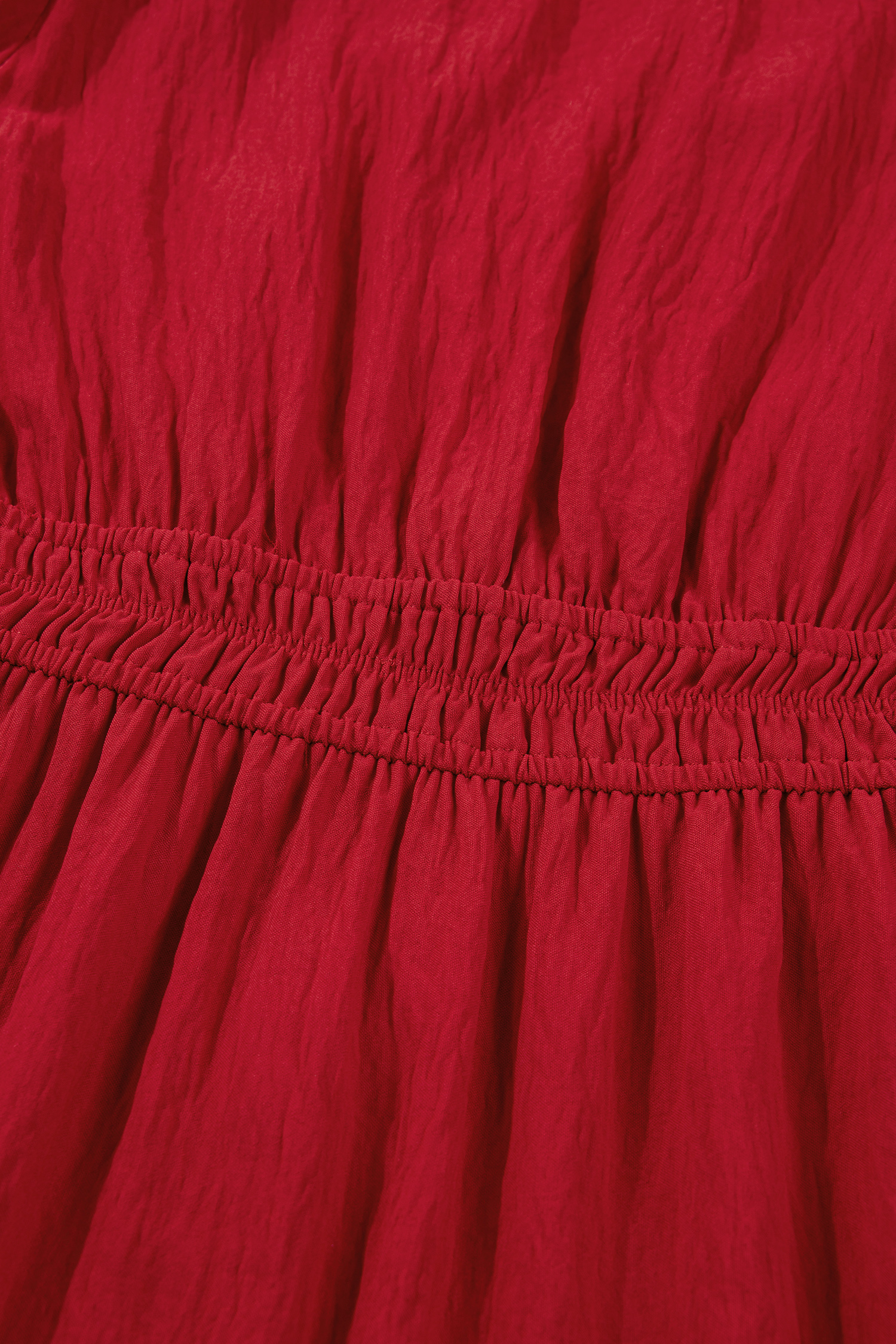 Racing Red Contrast Embroidered Detail Cinched Waist Tiered Long Sleeve Maxi Dress - loveforevers