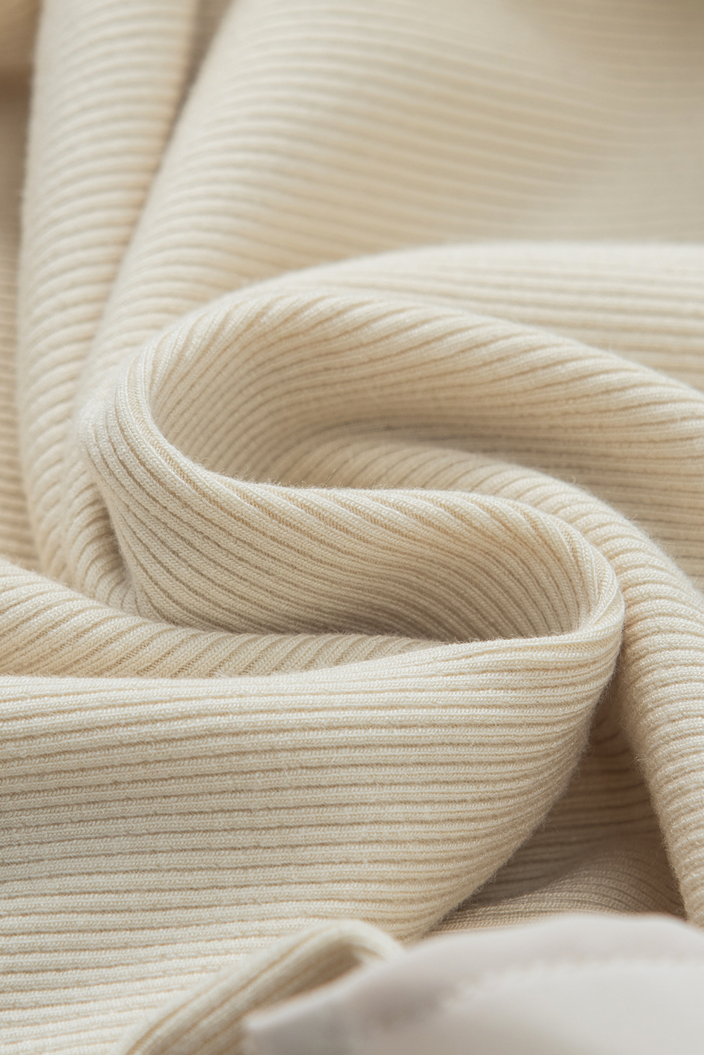 Beige Ruffle Flutter Sleeve High Neck Ribbed Blouse - loveforevers