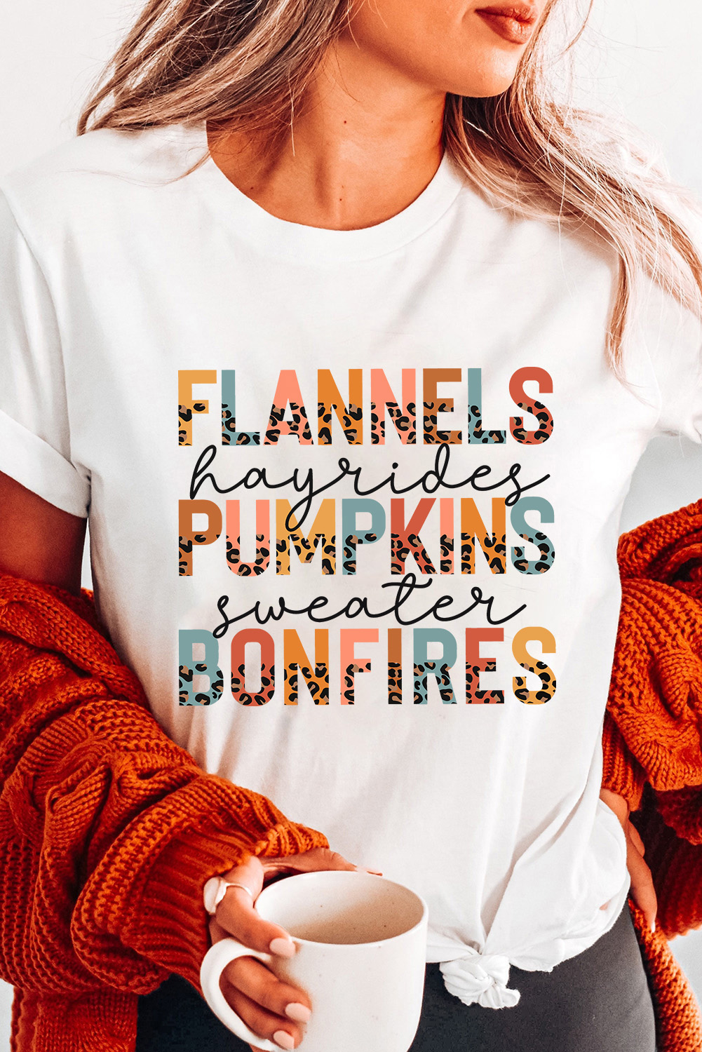 White FLANNELS PUMPKINS BONFIRES Chic Letter Graphic Tee - loveforevers