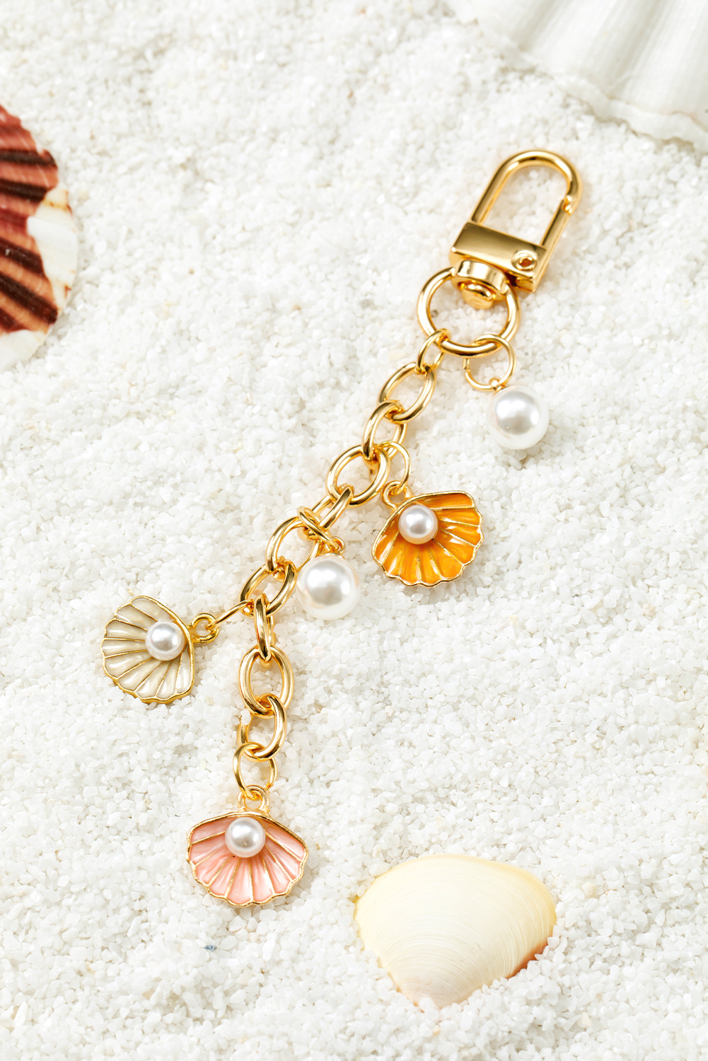 Gold Vacation Shell Pearl Chaining Keychain - loveforevers