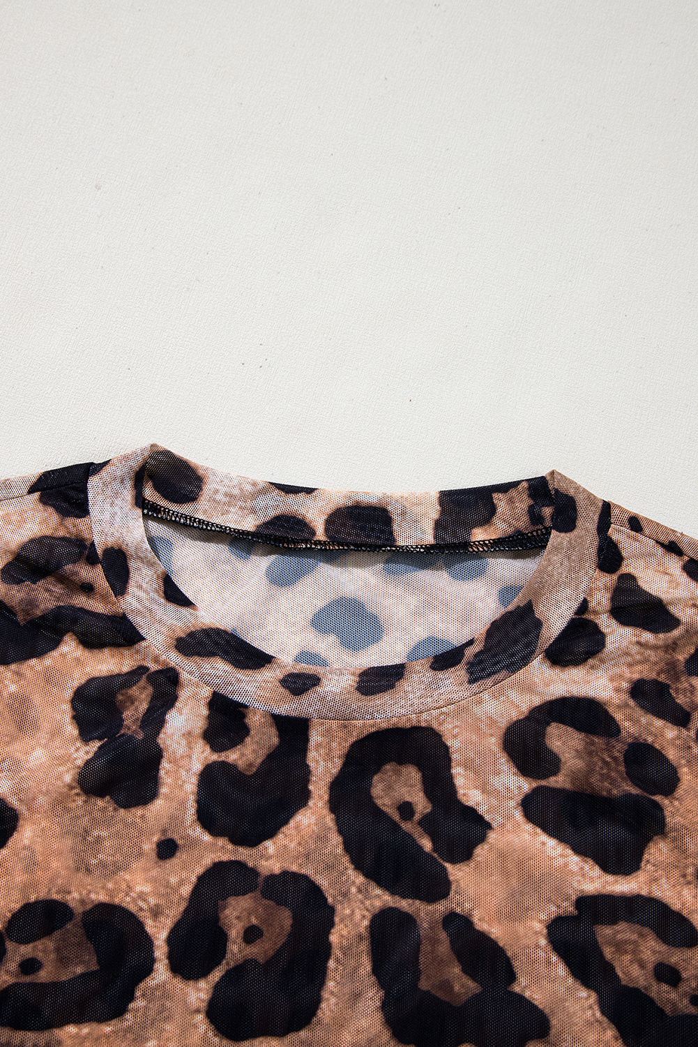 Brown Leopard Round Neck Long Sleeve Slim Top - loveforevers