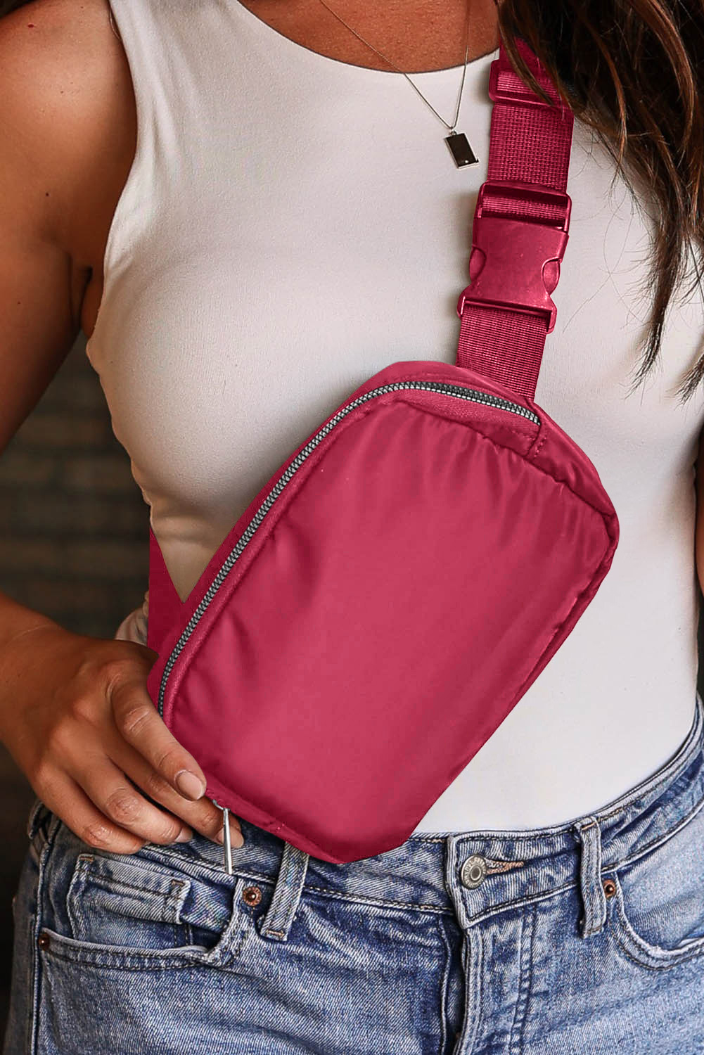 Fiery Red Waterproof Zipped Crossbody Chest Bag 20*5*14cm - loveforevers