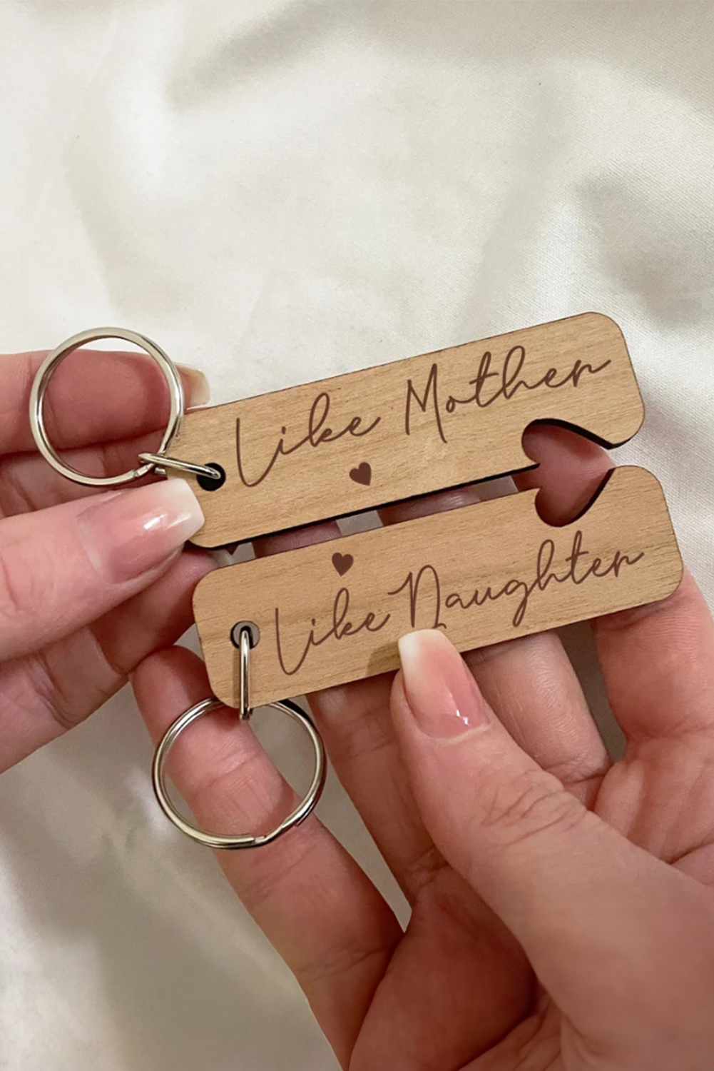 Light French Beige Like Mother Like Daughter Wooden Pendent with Self-assembled Key Ring - loveforevers