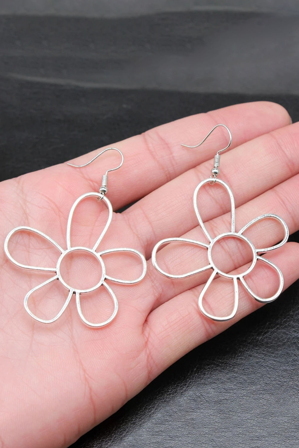 Silvery Alloy Hollowed Flower Hook Earrings - loveforevers