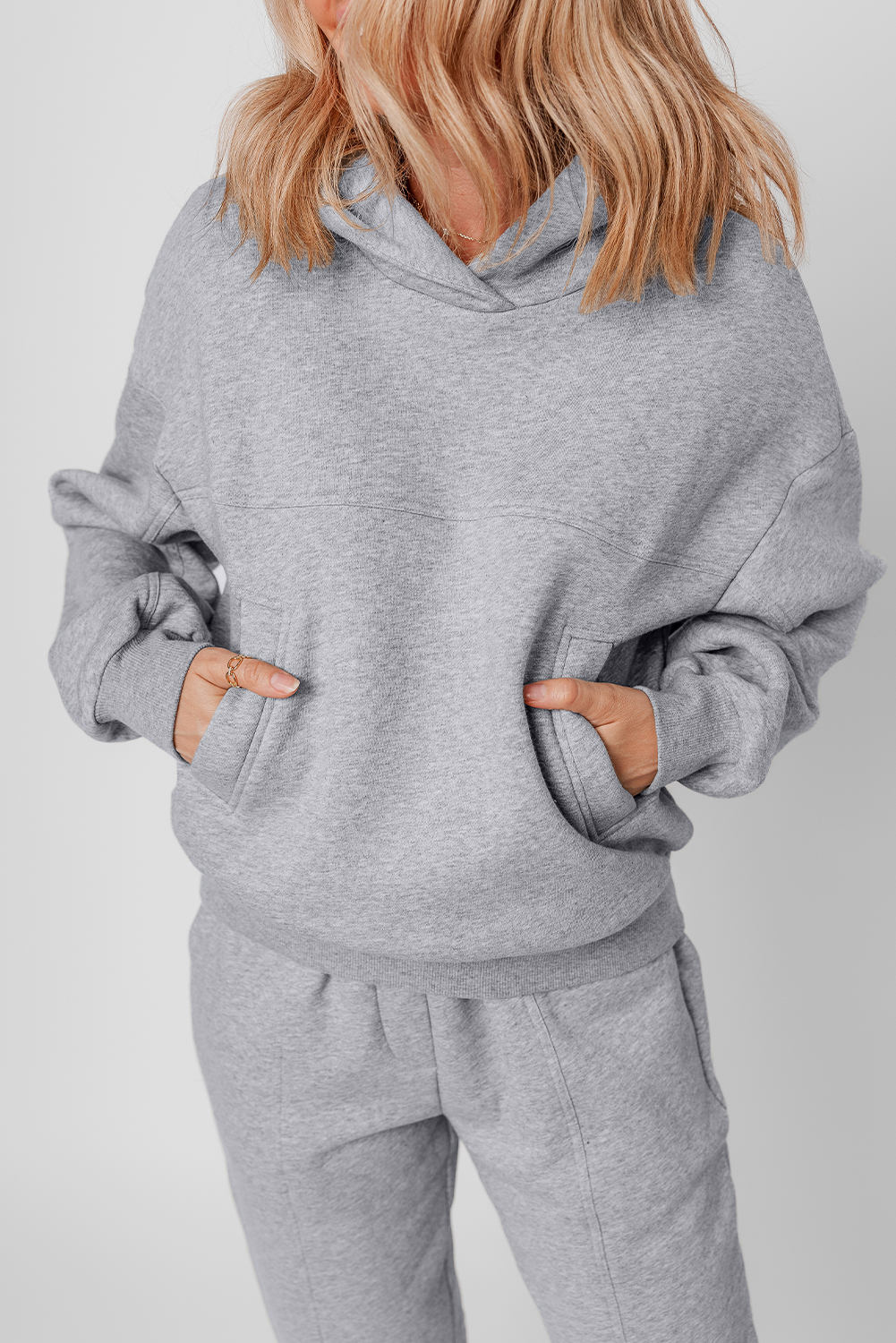Navy Blue Solid Exposed Seams Hoodie and Joggers Activewear Set - loveforevers