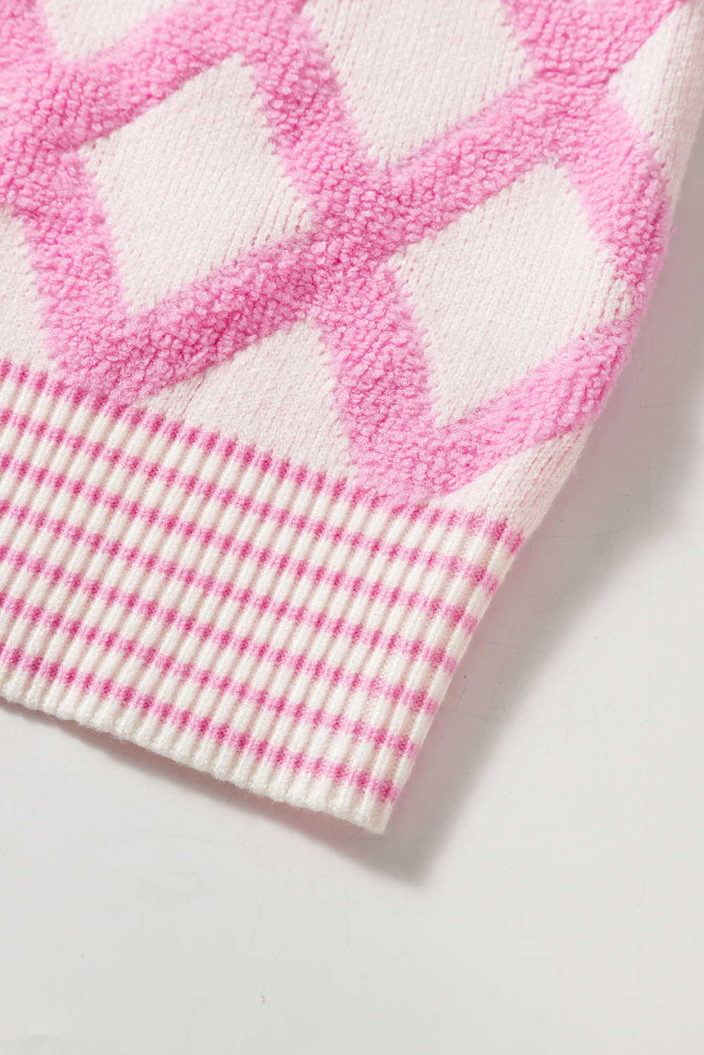 Pink Rhombus Pattern Knit Open Front Pocketed Cardigans - loveforevers