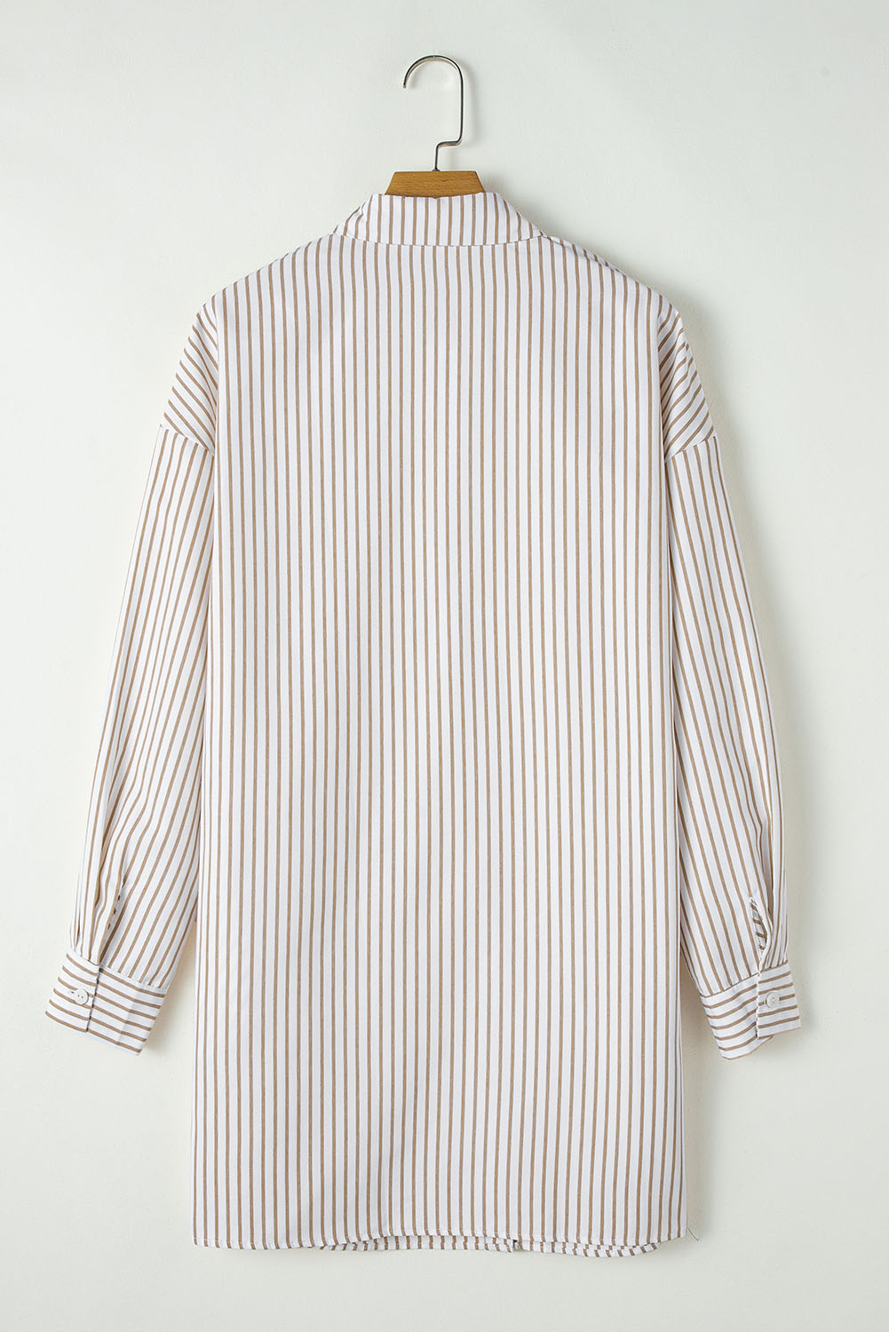 Khaki Stripe Long Sleeve Button Up Mini Shirt Dress - loveforevers