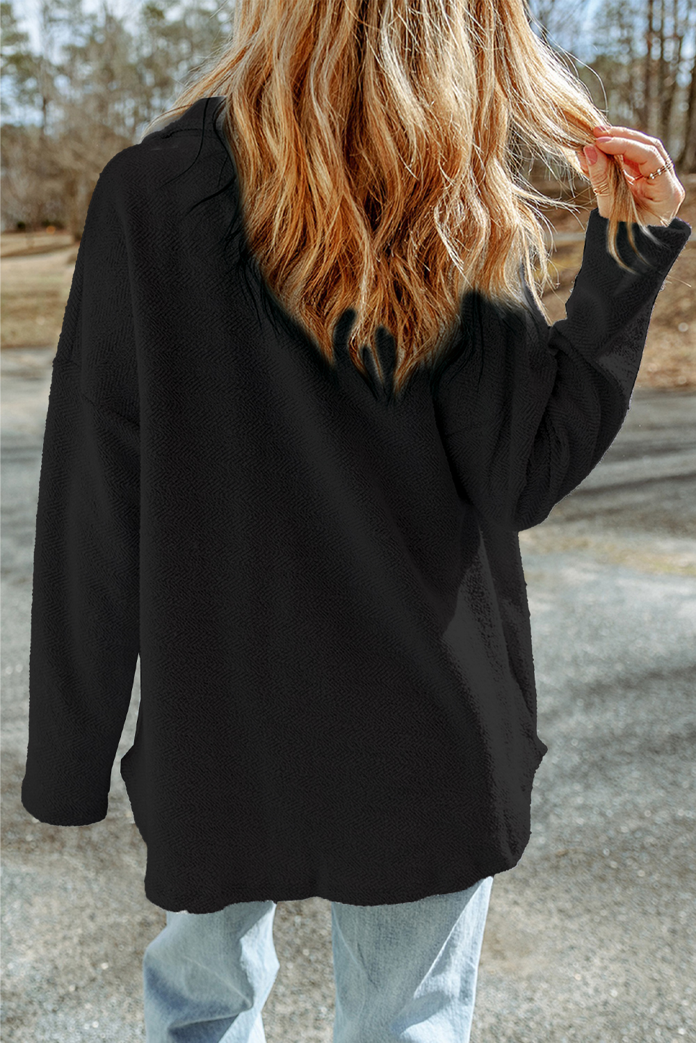 Black Contrast Flap Pockets Relaxed Shacket - loveforevers