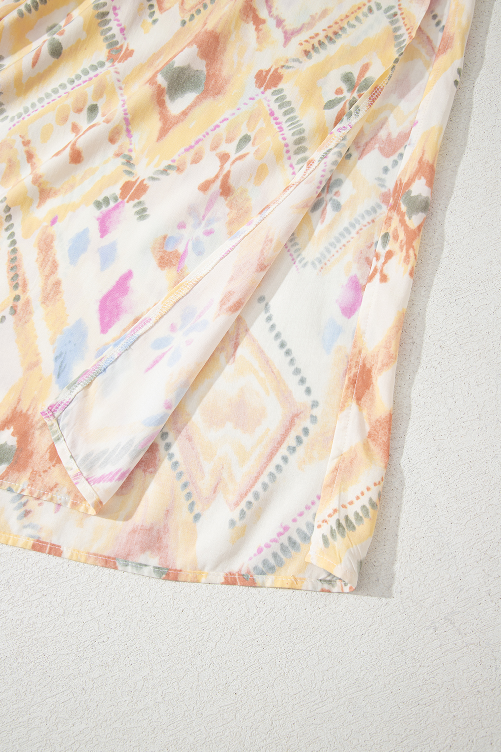 Multicolour Geometric Print Half Sleeve Shirred High Waist Maxi Dress - loveforevers