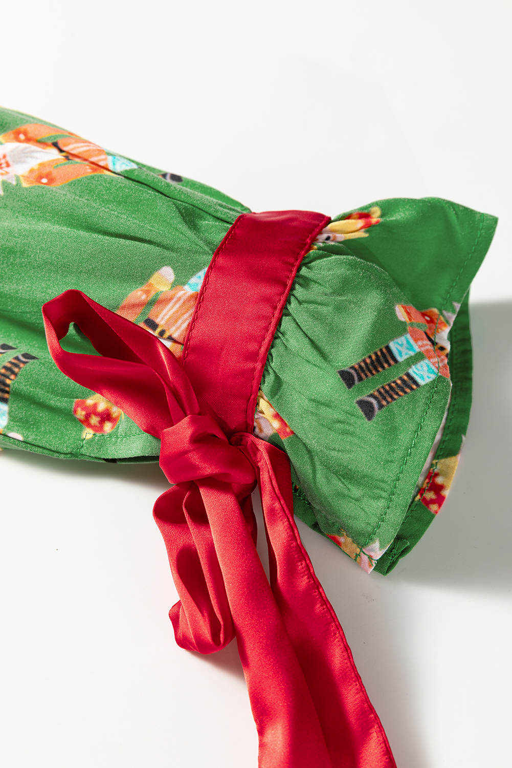 Green Christmas Candy Contrast Trim Bow Knot Silky 2pcs Pajama Set - loveforevers