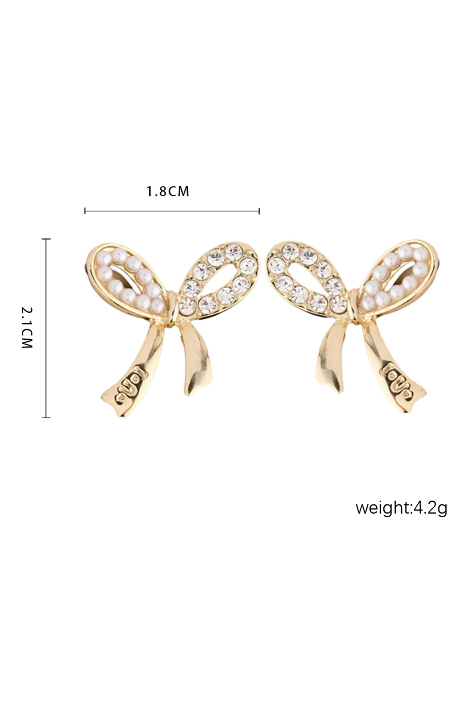 Gold Rhinestone Pearl Bow Earrings - loveforevers