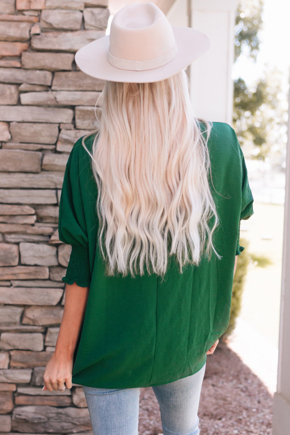 Green Smocked Wrist Shift Top - loveforevers