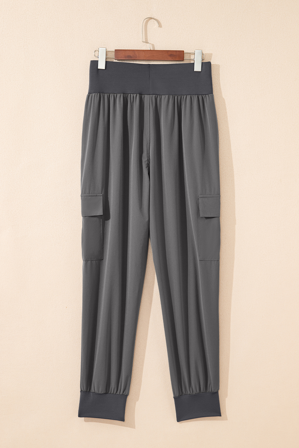 Black Elastic High Waist Pocketed Cargo Jogger Pants - loveforevers