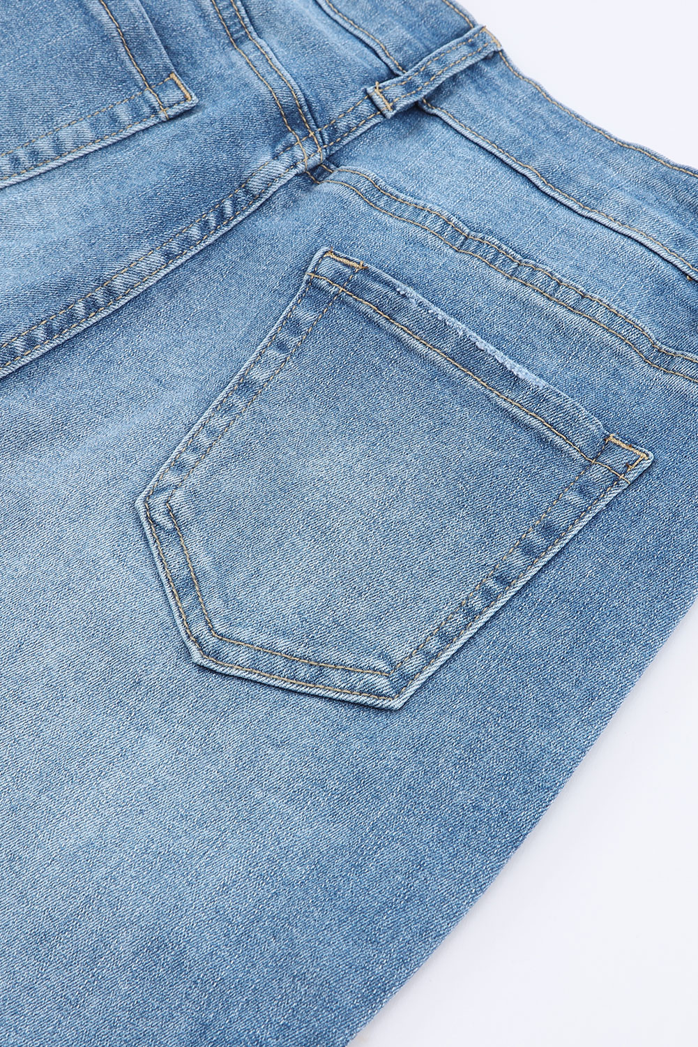 Sky Blue High Waist Buttoned Distressed Flared Jeans - loveforevers