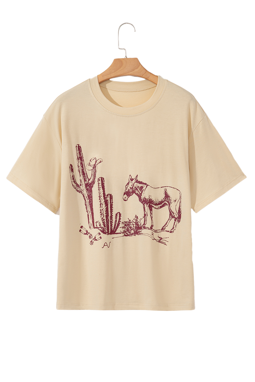 Parchment  Western Burro Cactus Crew Neck Graphic Tee - loveforevers