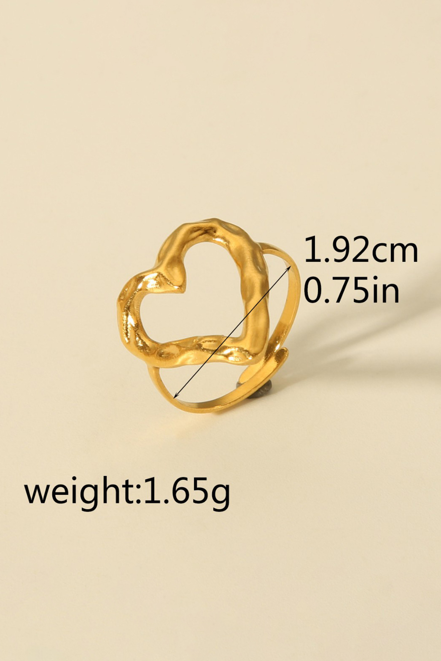 Gold Plated Heart Shaped Adjustable Finger Ring - loveforevers