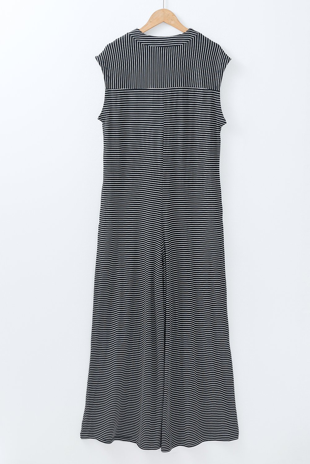 Black white Striped Print Buttoned Wide Leg Sleeveless Jumpsuit - loveforevers