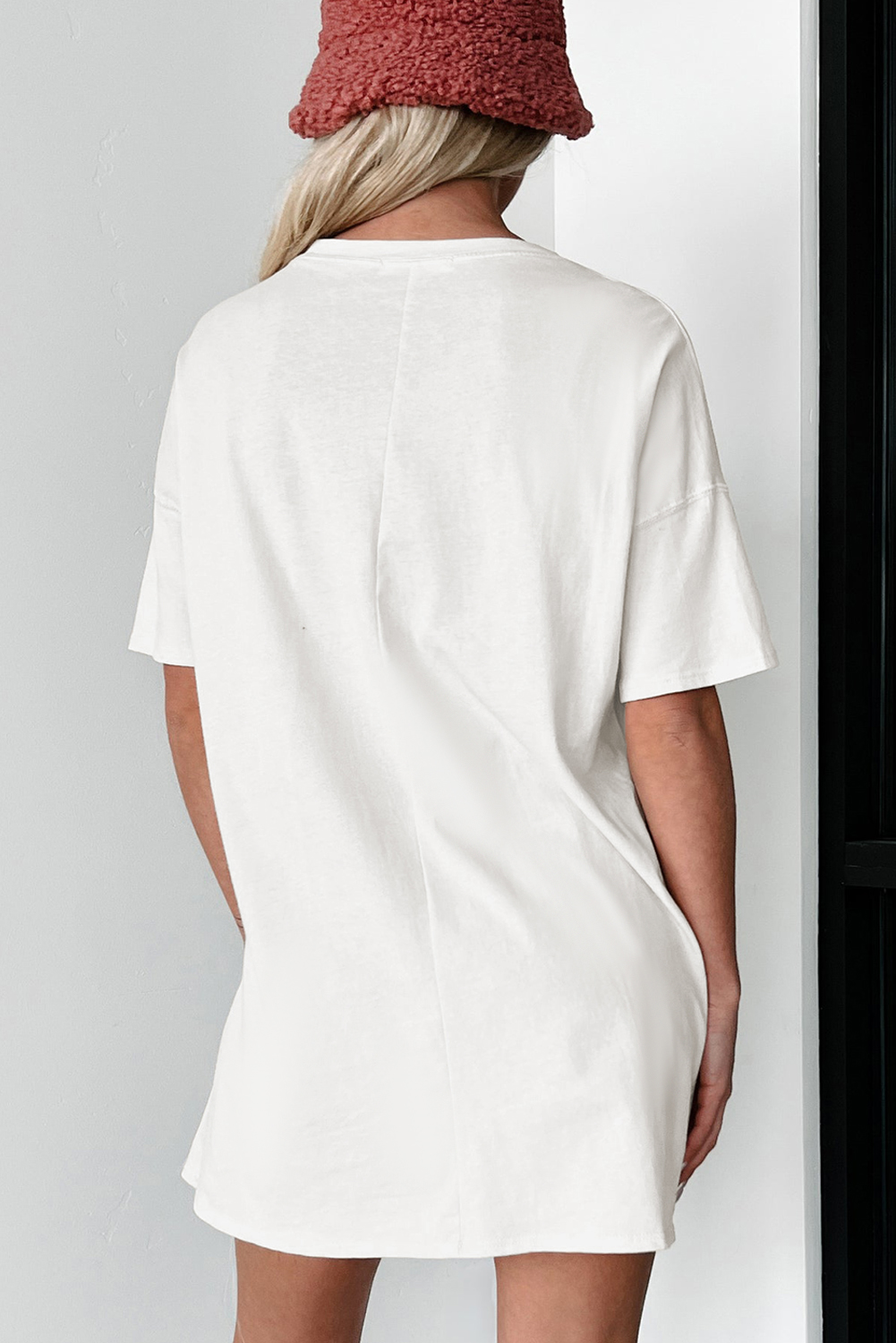 White Thanksgiving Pumpkin Print Loose Crewneck Tunic T Shirt - loveforevers