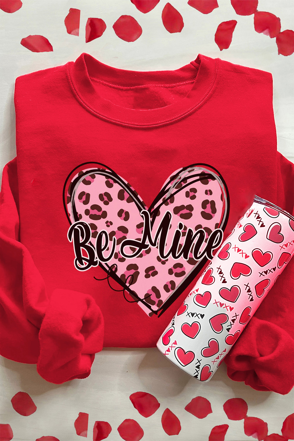Red Be mine Leopard Heart Printed Valentines Sweatshirt - loveforevers