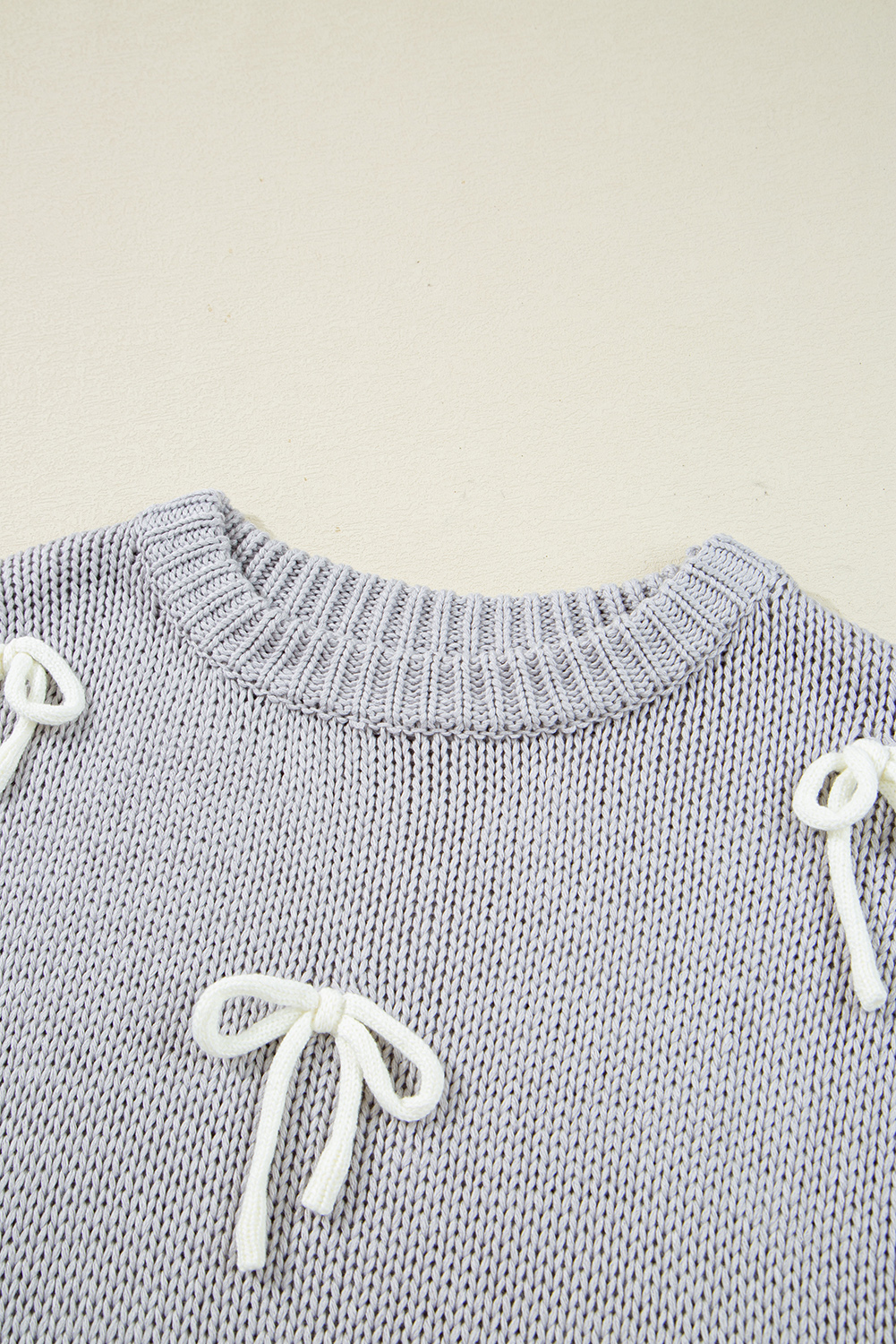 Light Grey Bowknot Applique Cap Sleeve Sweater - loveforevers